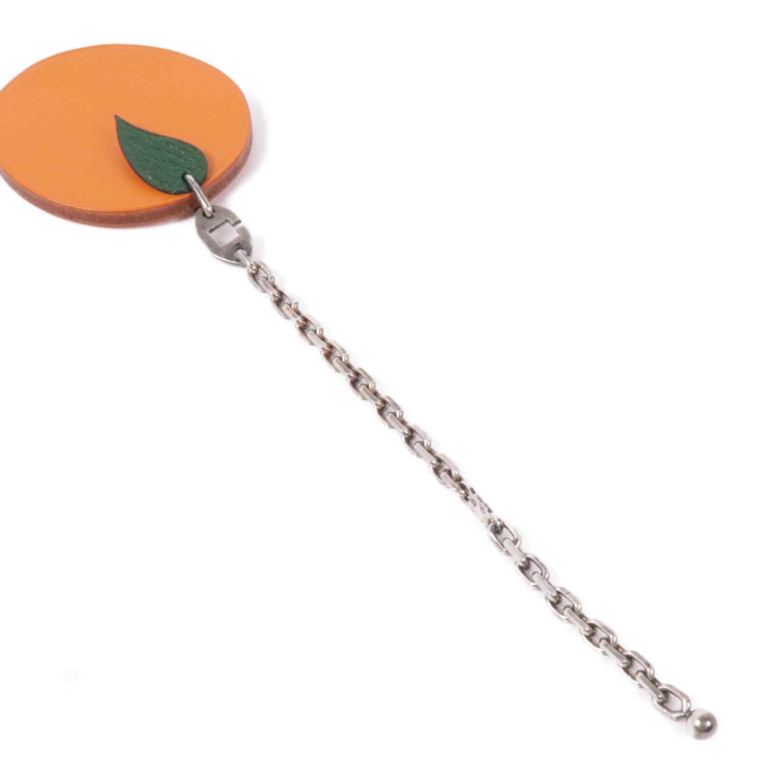 HERMES 皮革Orange Charm銀扣掛飾Orange