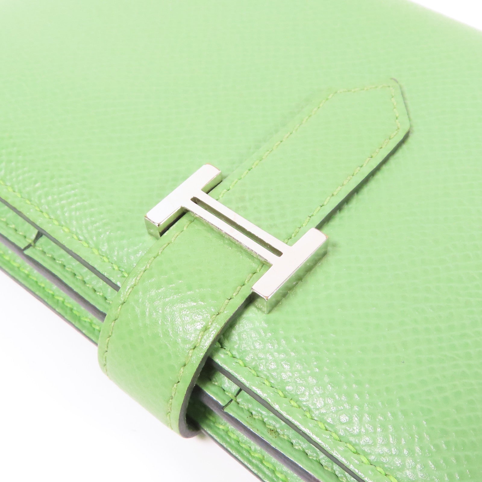 HERMES Epsom皮革Bearn Long Wallet銀扣長錢包Vert Criquet