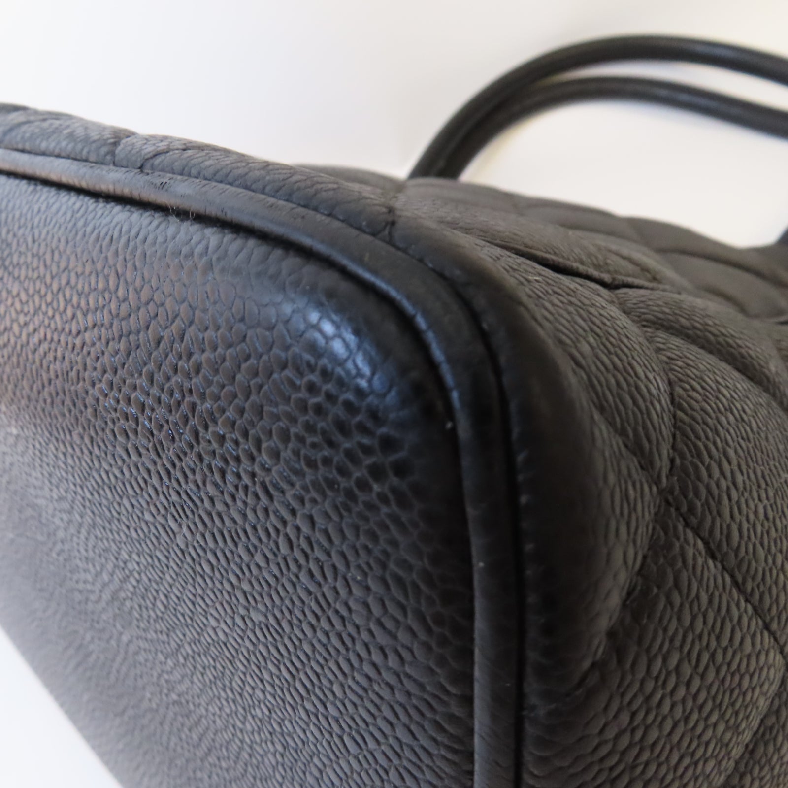CHANEL 【激減優惠】菱格Caviar皮革Tote Bag銀扣肩背袋黑色