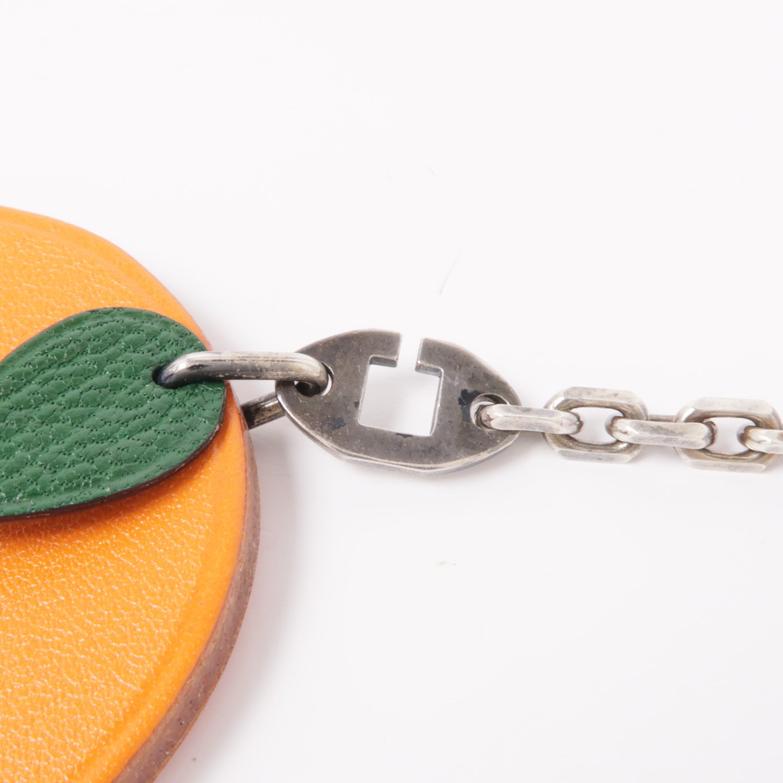 HERMES 皮革Orange Charm銀扣掛飾Orange