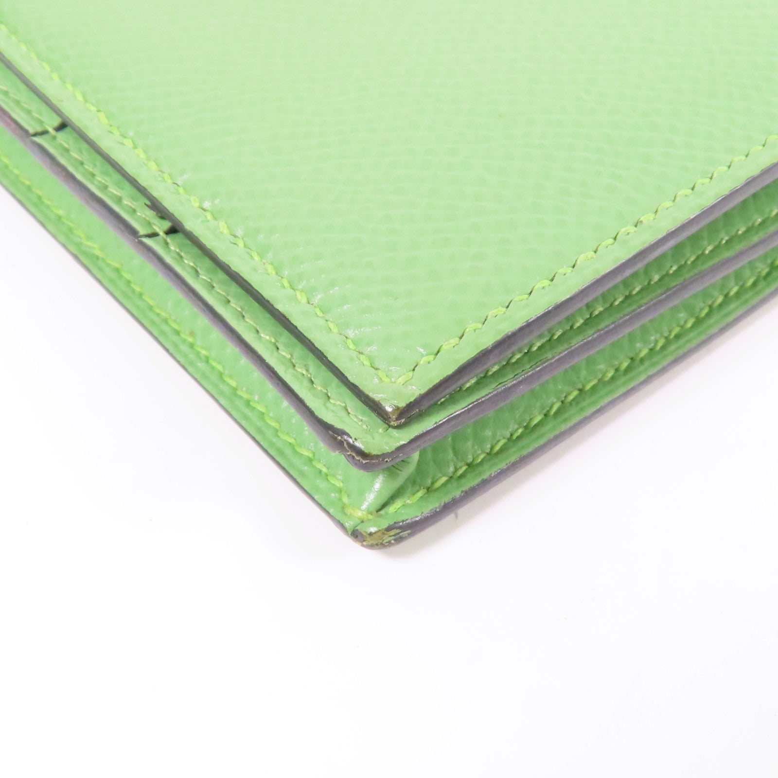 HERMES Epsom皮革Bearn Long Wallet銀扣長錢包Vert Criquet