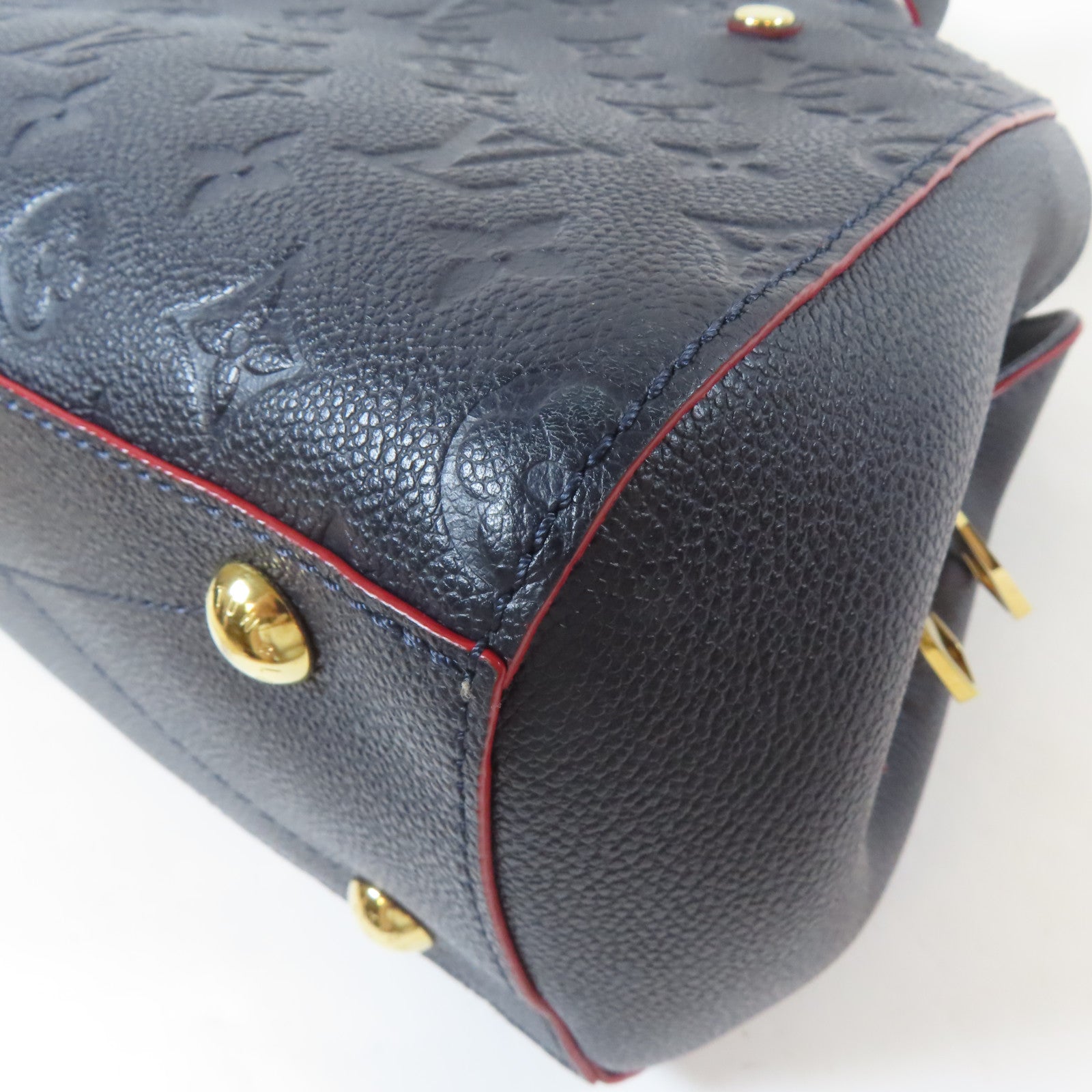 LOUIS VUITTON Monogram Empreinte Montaigne BB金扣手挽肩背兩用袋深藍色/紅色