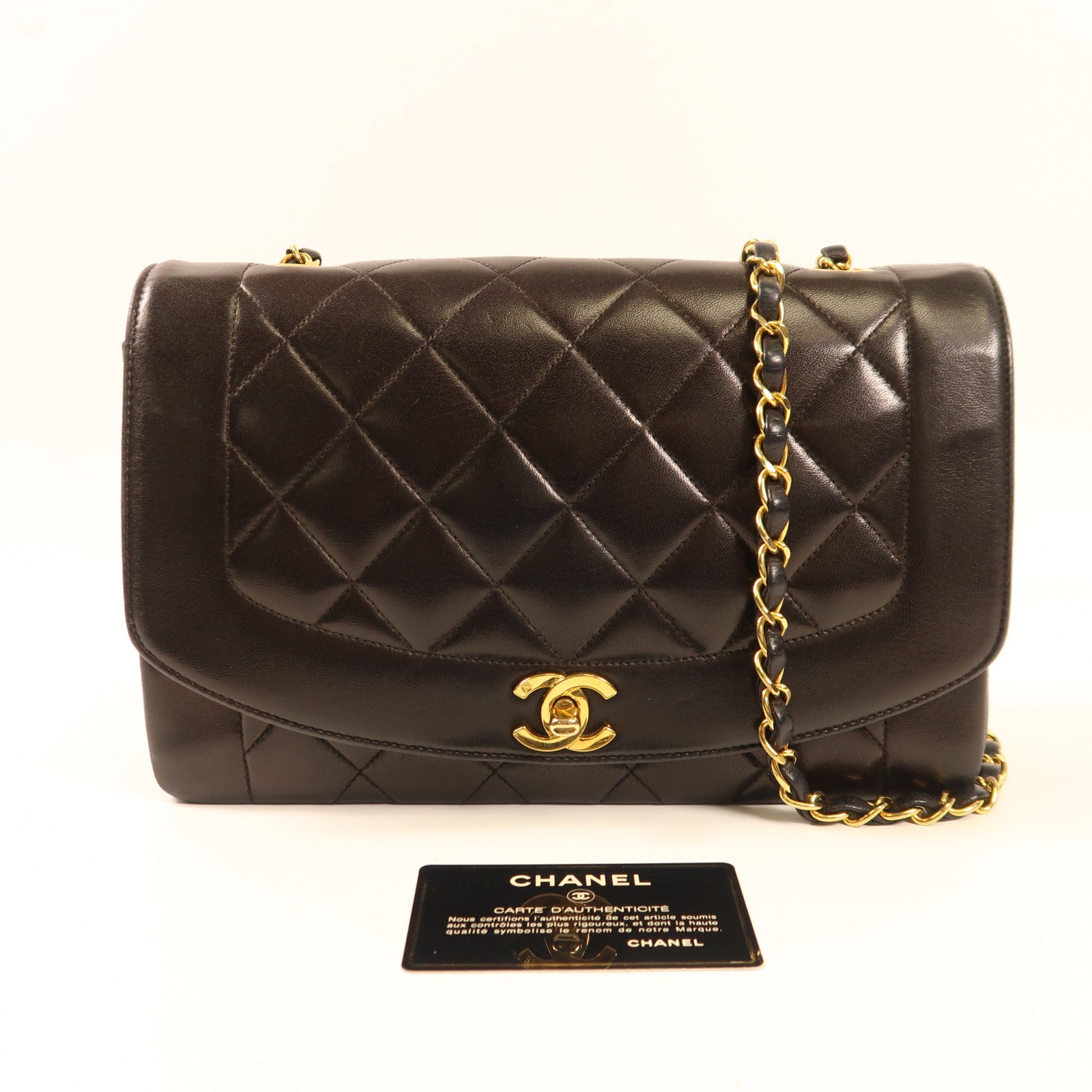 CHANEL 羊皮皮革Diana Shoulder金扣鏈帶肩背袋
