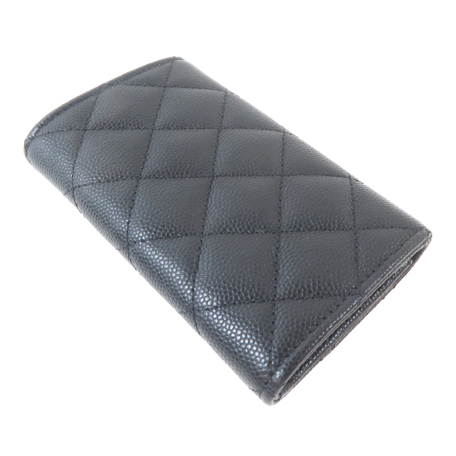 CHANEL 菱格Caviar皮革Card Case銀扣卡片套黑色