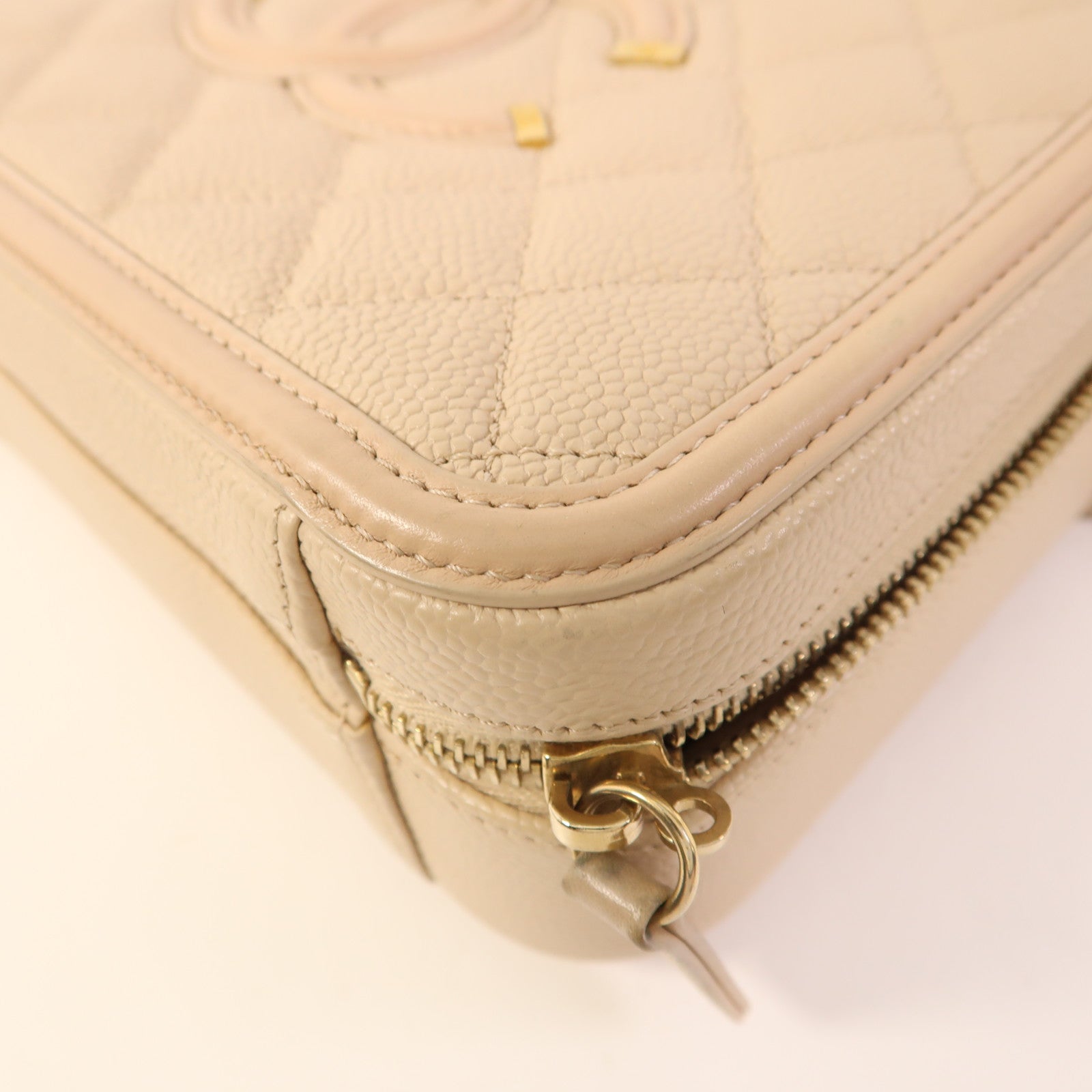 CHANEL CC GHW Vanity Case 2 Way Shoulder Bag A93343 Calfskin Leather Beige