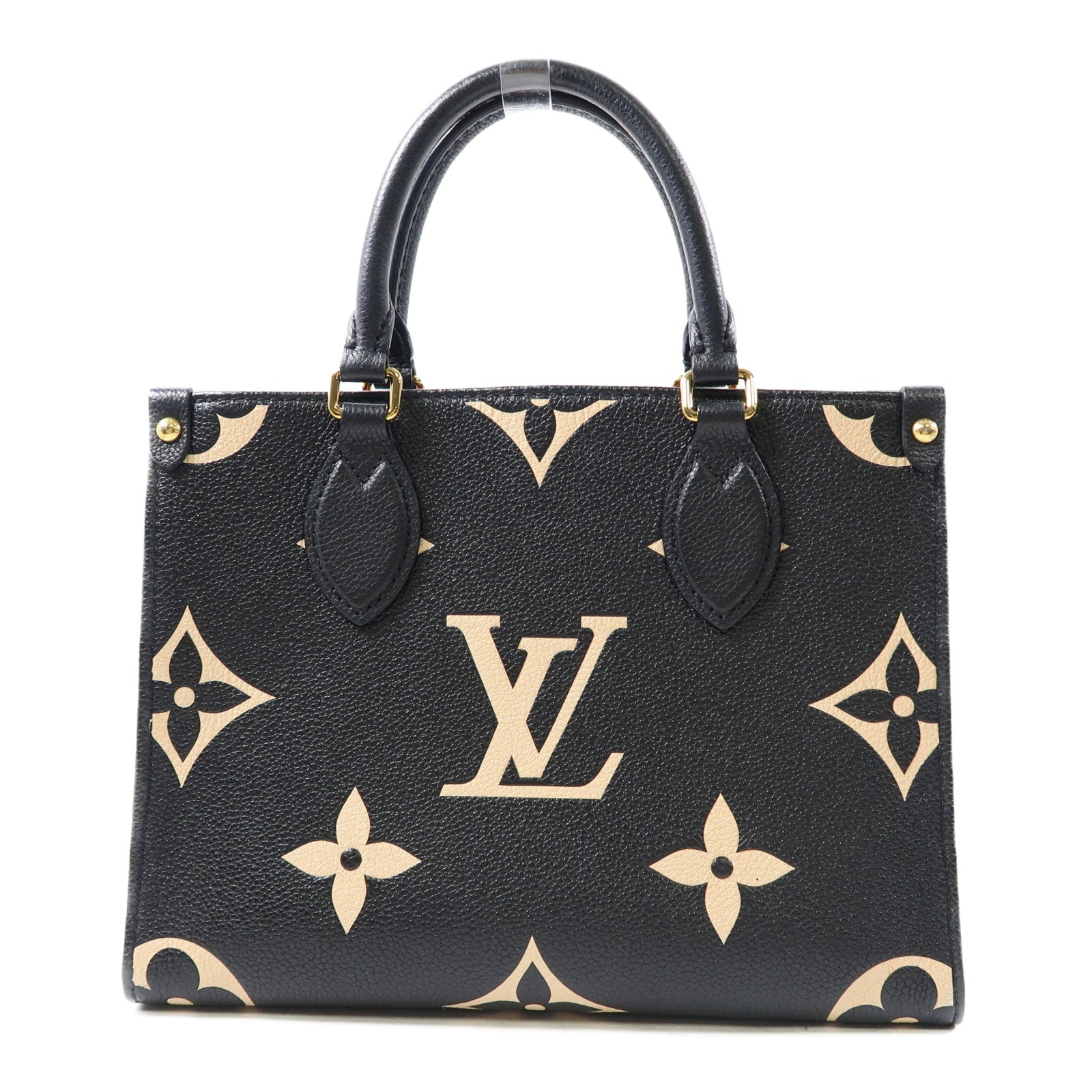LOUIS VUITTON Monogram Empreinte On The Go PM金扣手挽肩背兩用袋黑色/米色