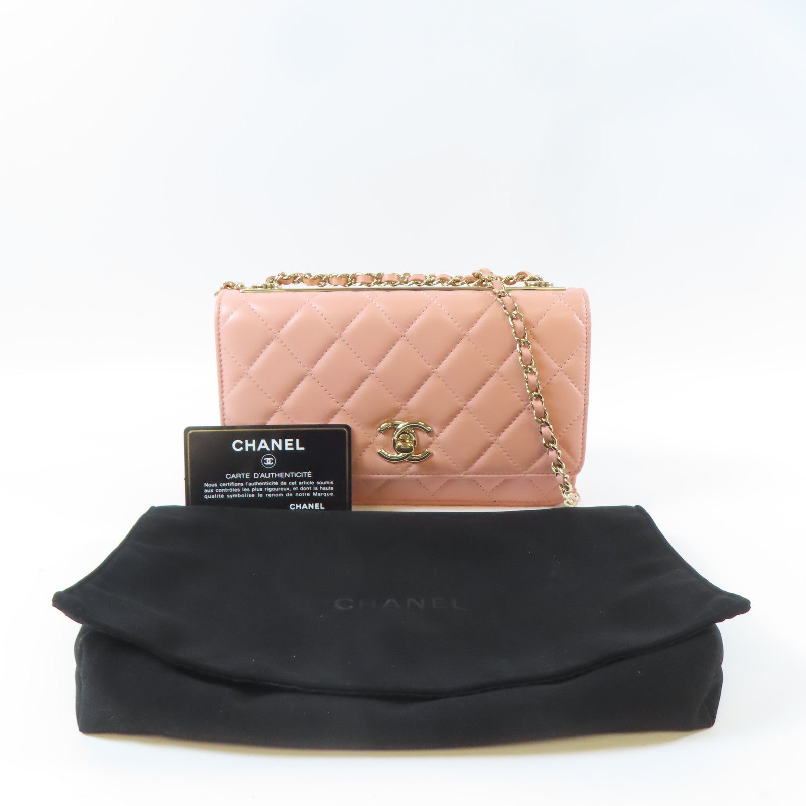 CHANEL 菱格羊皮皮革Chain Shoulder金扣鏈帶肩背袋粉紅色