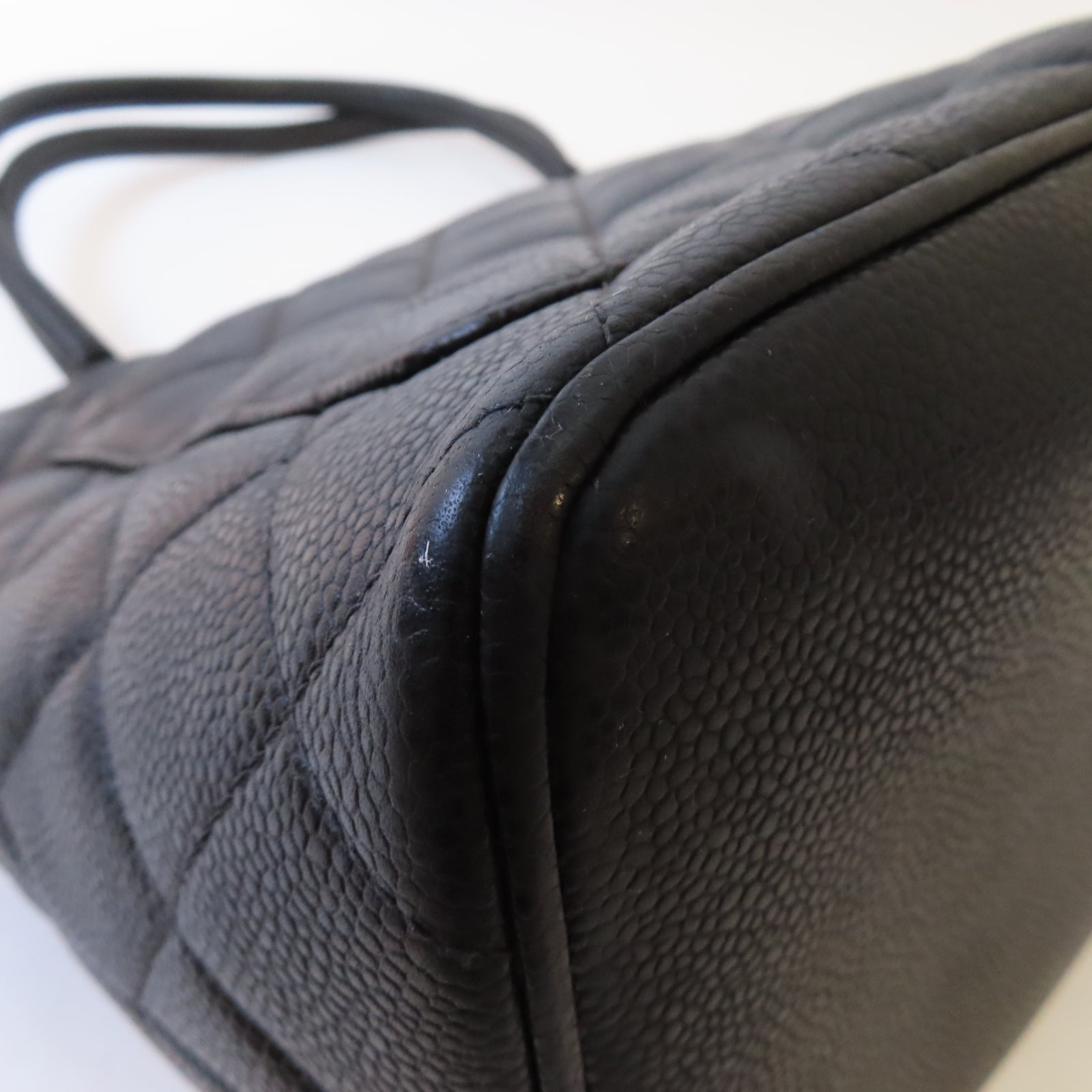 CHANEL 【激減優惠】菱格Caviar皮革Tote Bag銀扣肩背袋黑色