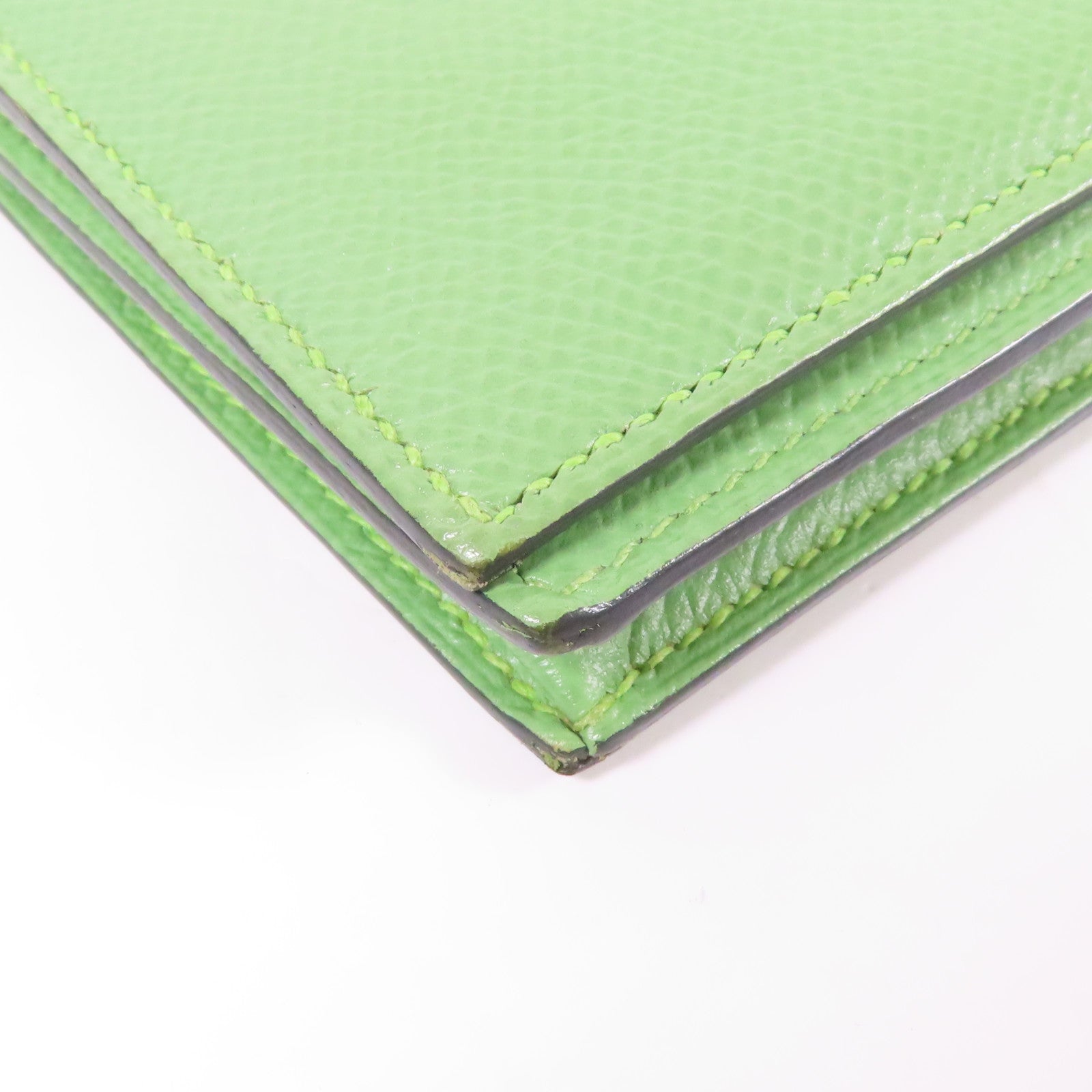 HERMES Epsom皮革Bearn Long Wallet銀扣長錢包Vert Criquet