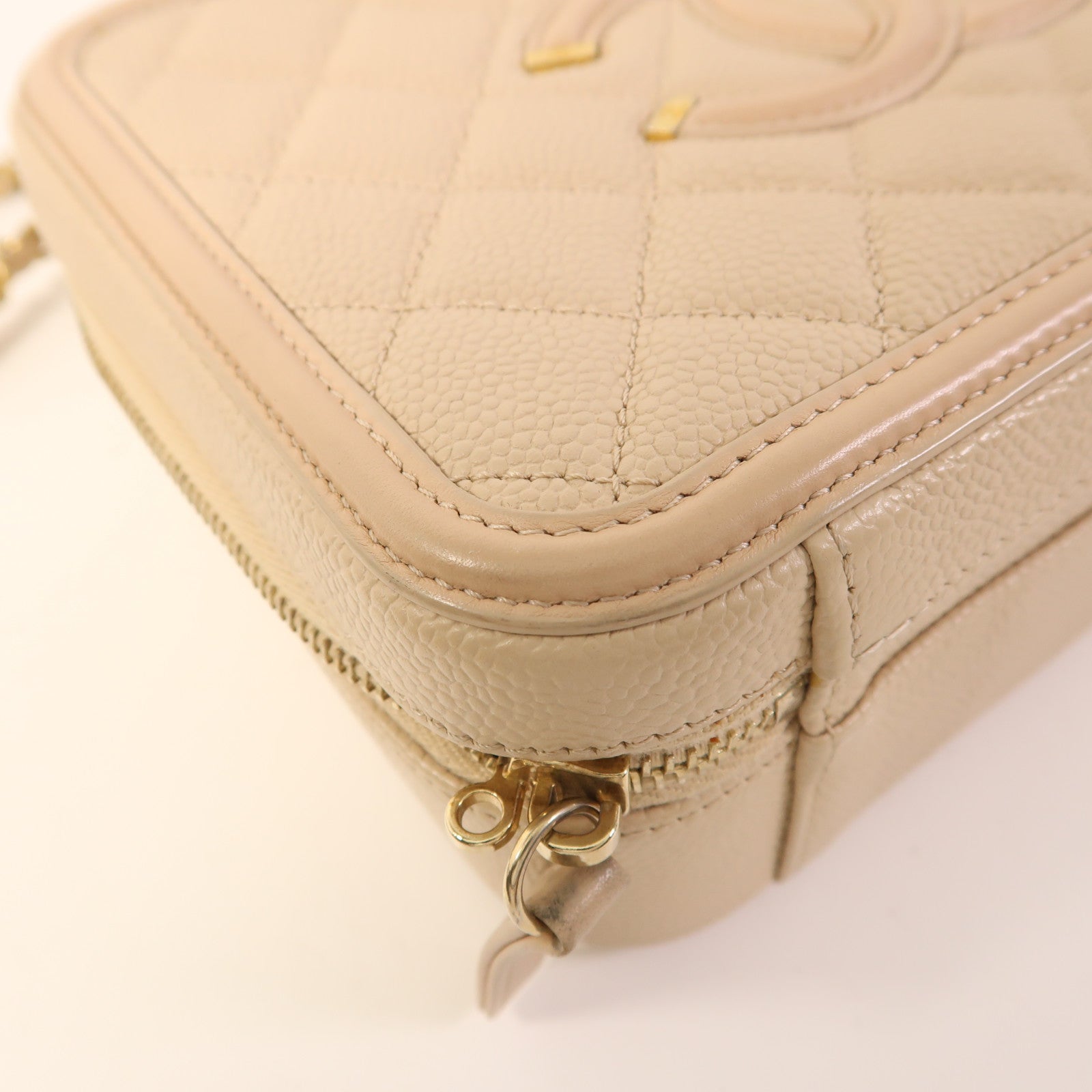 CHANEL CC GHW Vanity Case 2 Way Shoulder Bag A93343 Calfskin Leather Beige