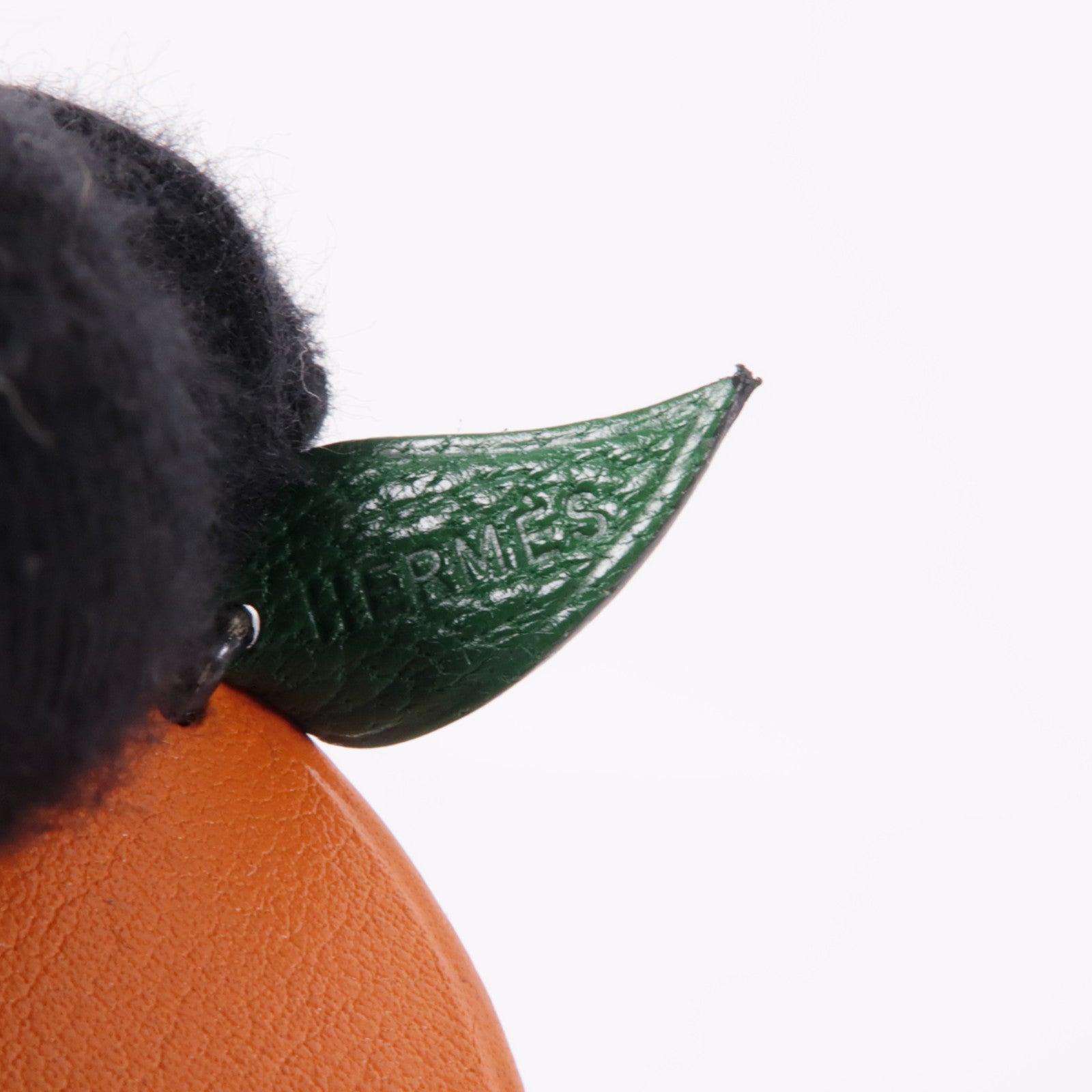 HERMES 皮革Orange Charm銀扣掛飾Orange