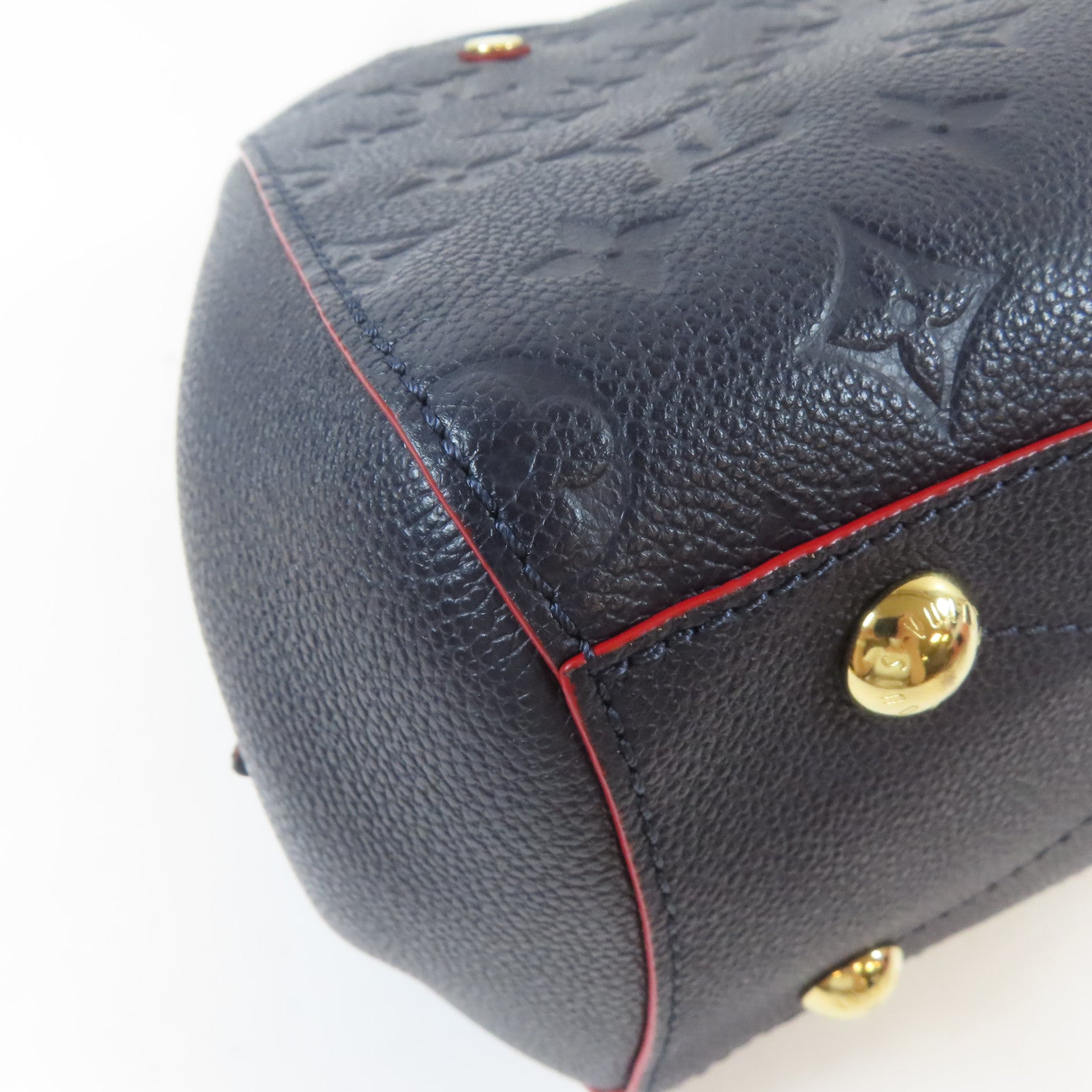 LOUIS VUITTON Monogram Empreinte Montaigne BB金扣手挽肩背兩用袋深藍色/紅色