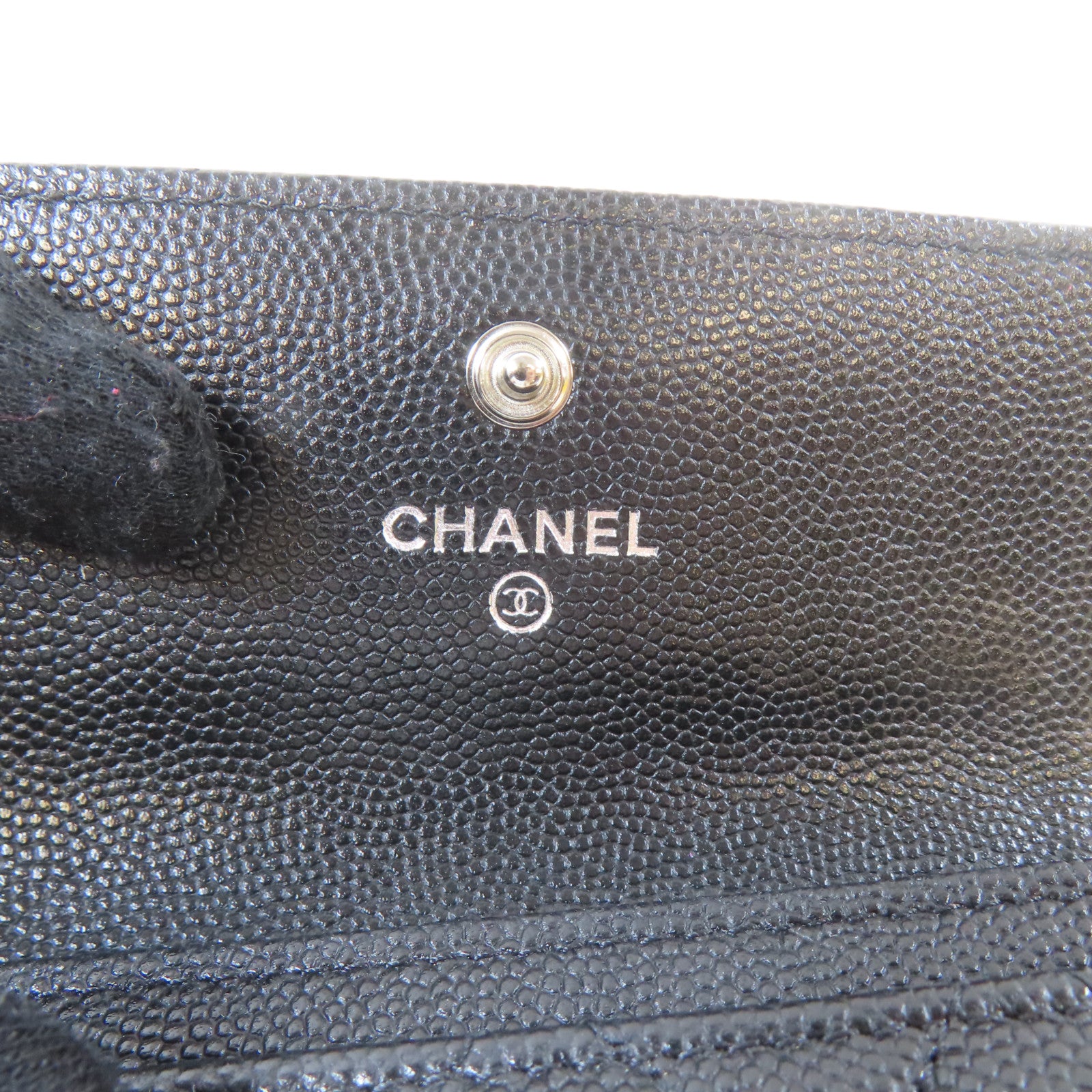 CHANEL 菱格Caviar皮革Card Case銀扣卡片套黑色