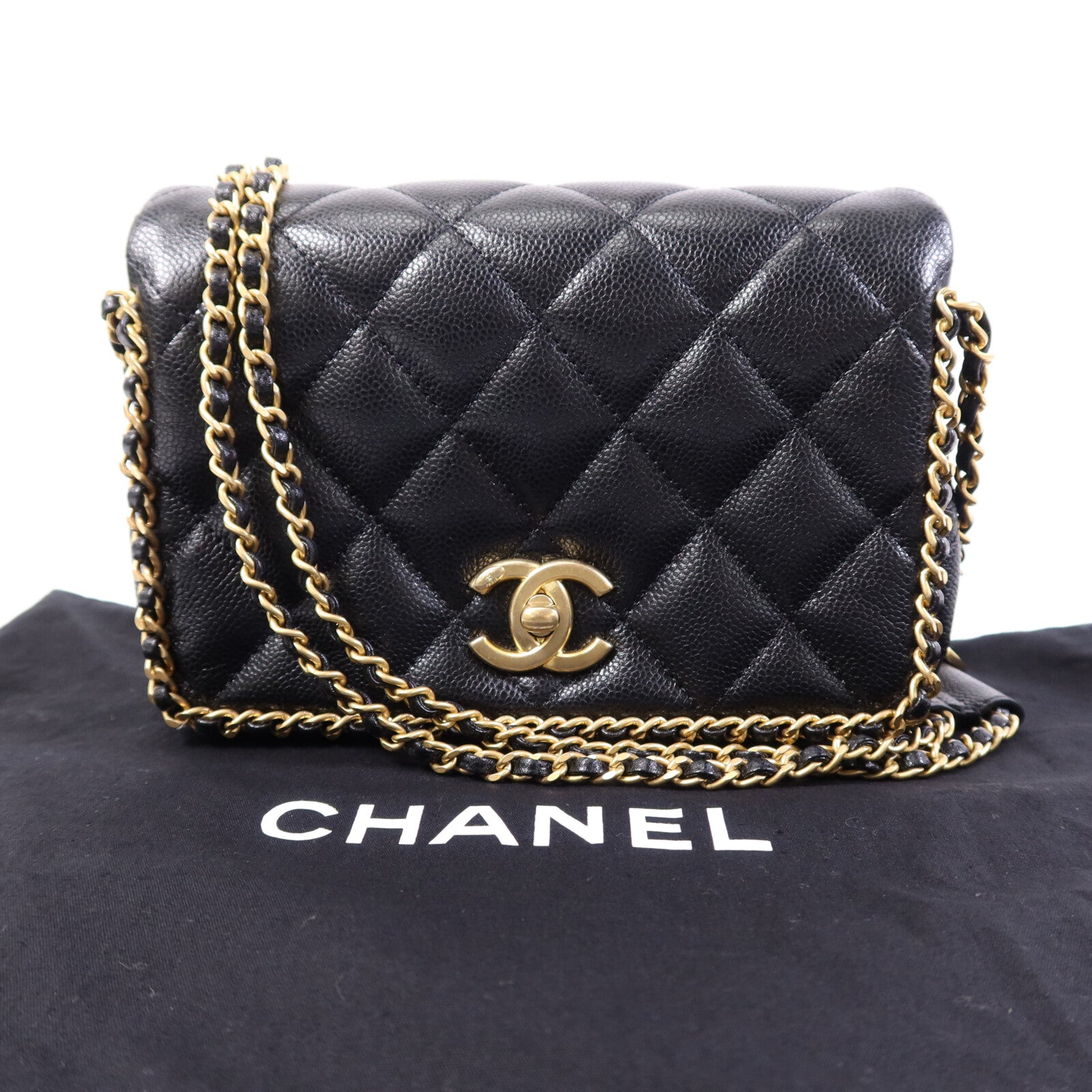 CHANEL 牛皮皮革Seasonal Matelasse金扣鏈帶肩背袋