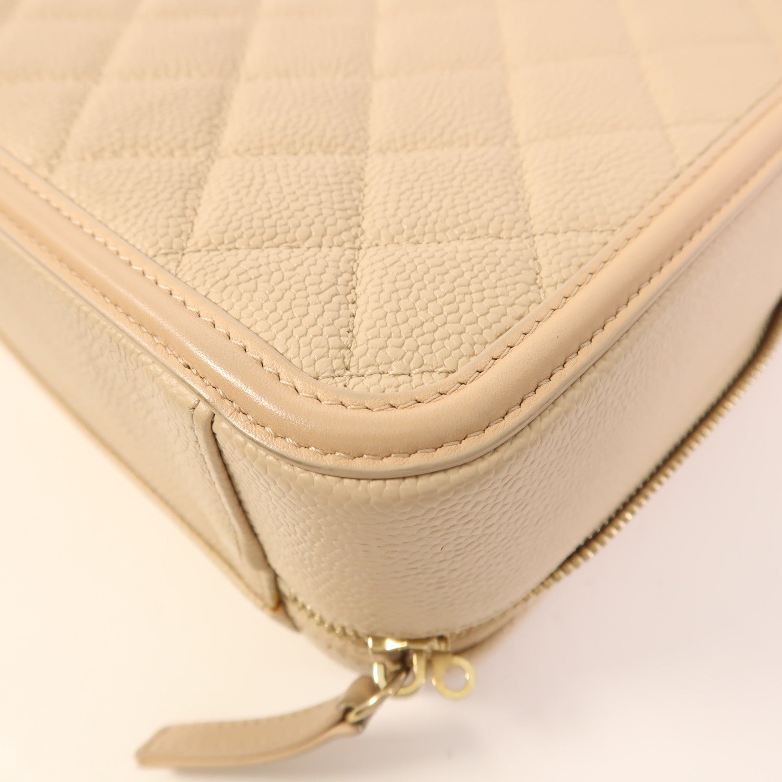 CHANEL CC GHW Vanity Case 2 Way Shoulder Bag A93343 Calfskin Leather Beige