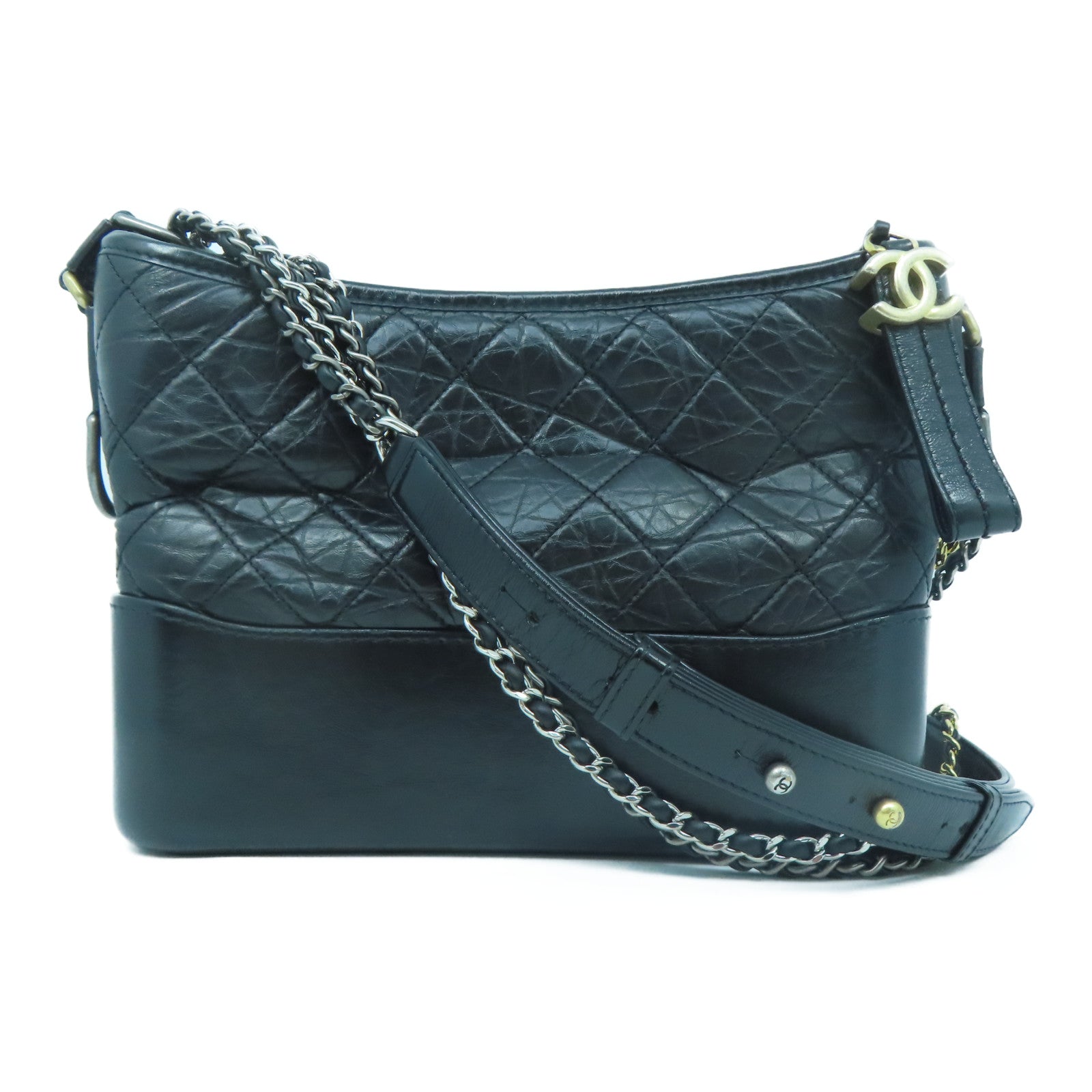 CHANEL 【激減優惠】菱格牛皮皮革Chain Shoulder金扣/銀扣鏈帶肩背袋黑色