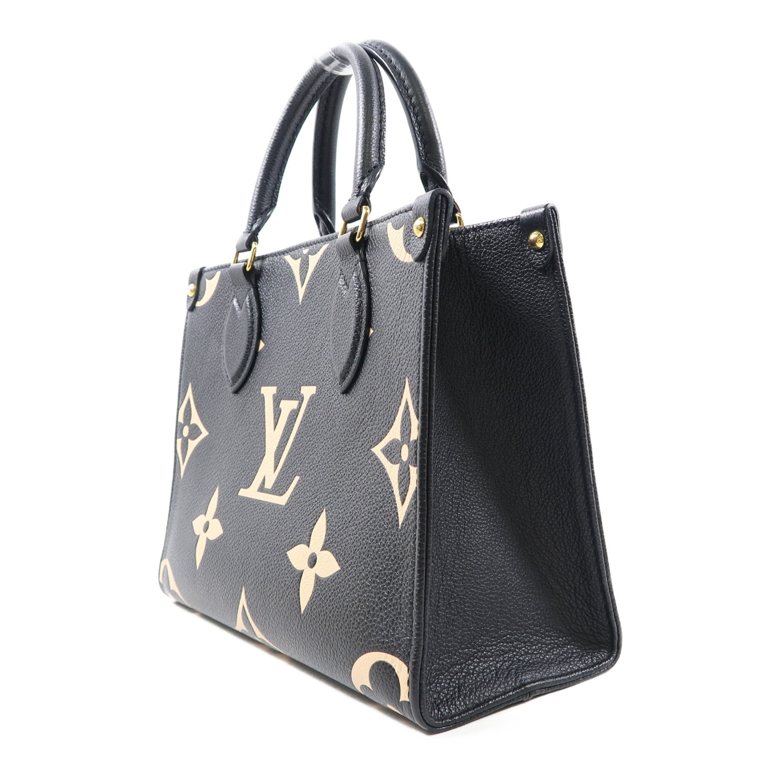 LOUIS VUITTON Monogram Empreinte On The Go PM金扣手挽肩背兩用袋黑色/米色