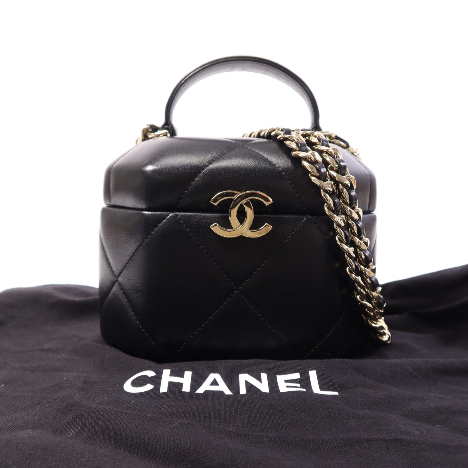 CHANEL 羊皮皮革Small Vanity Case銀扣鏈帶肩背袋