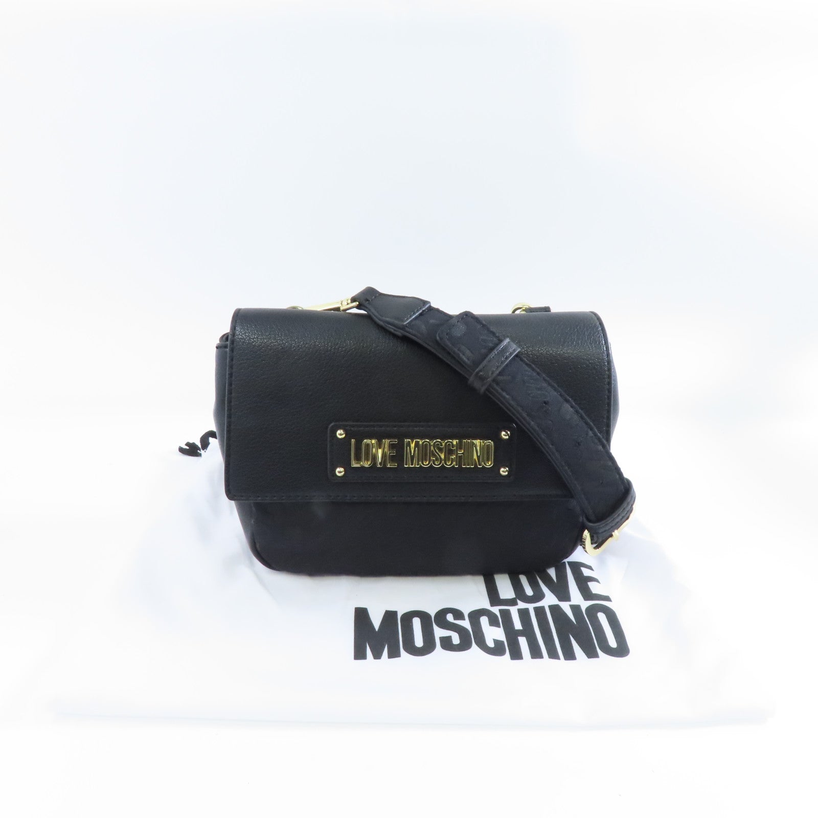 MOSCHINO 帆布/牛皮皮革Shoulder Bag金扣肩背袋黑色