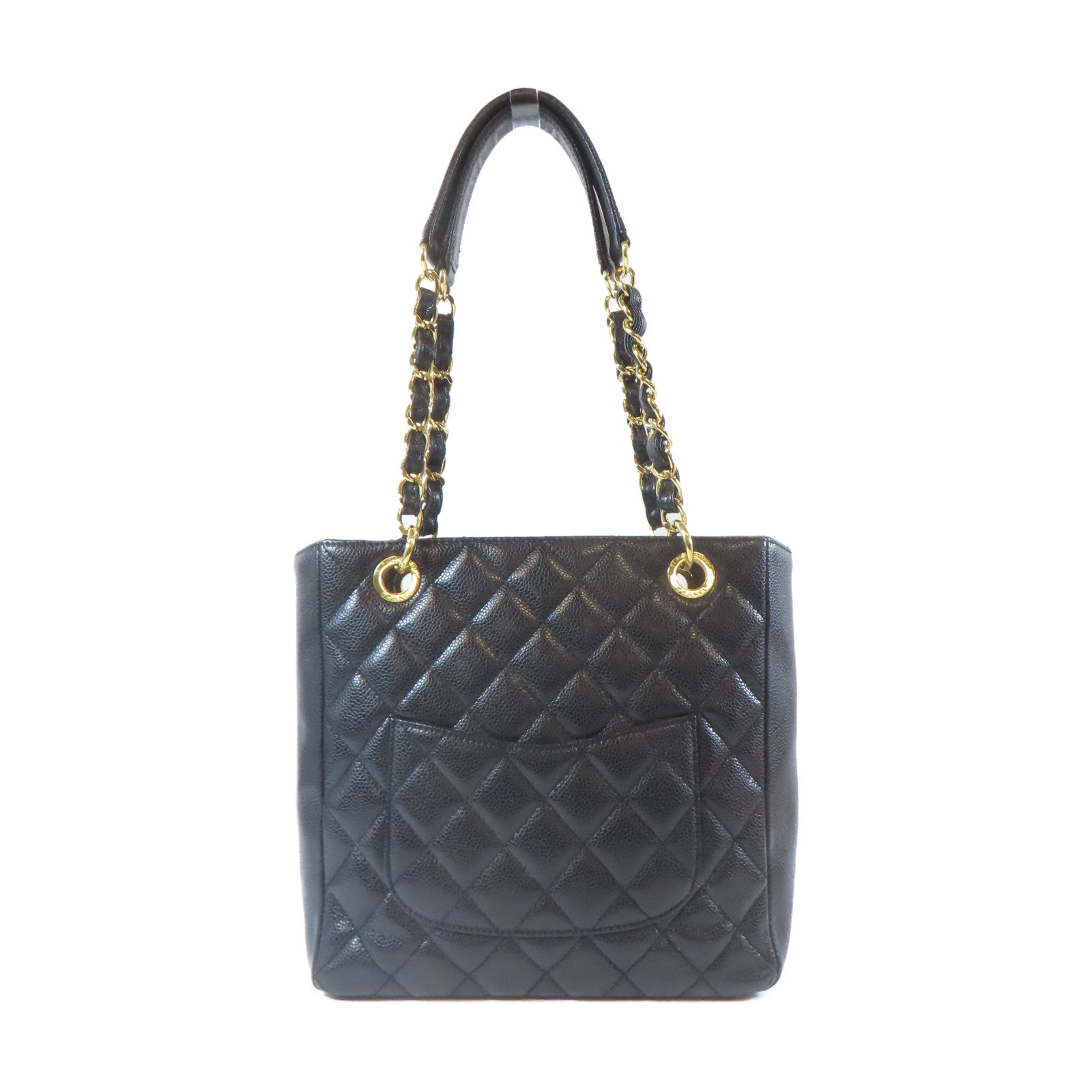 CHANEL 菱格Caviar皮革Shoulder Bag金扣鏈帶肩背袋黑色