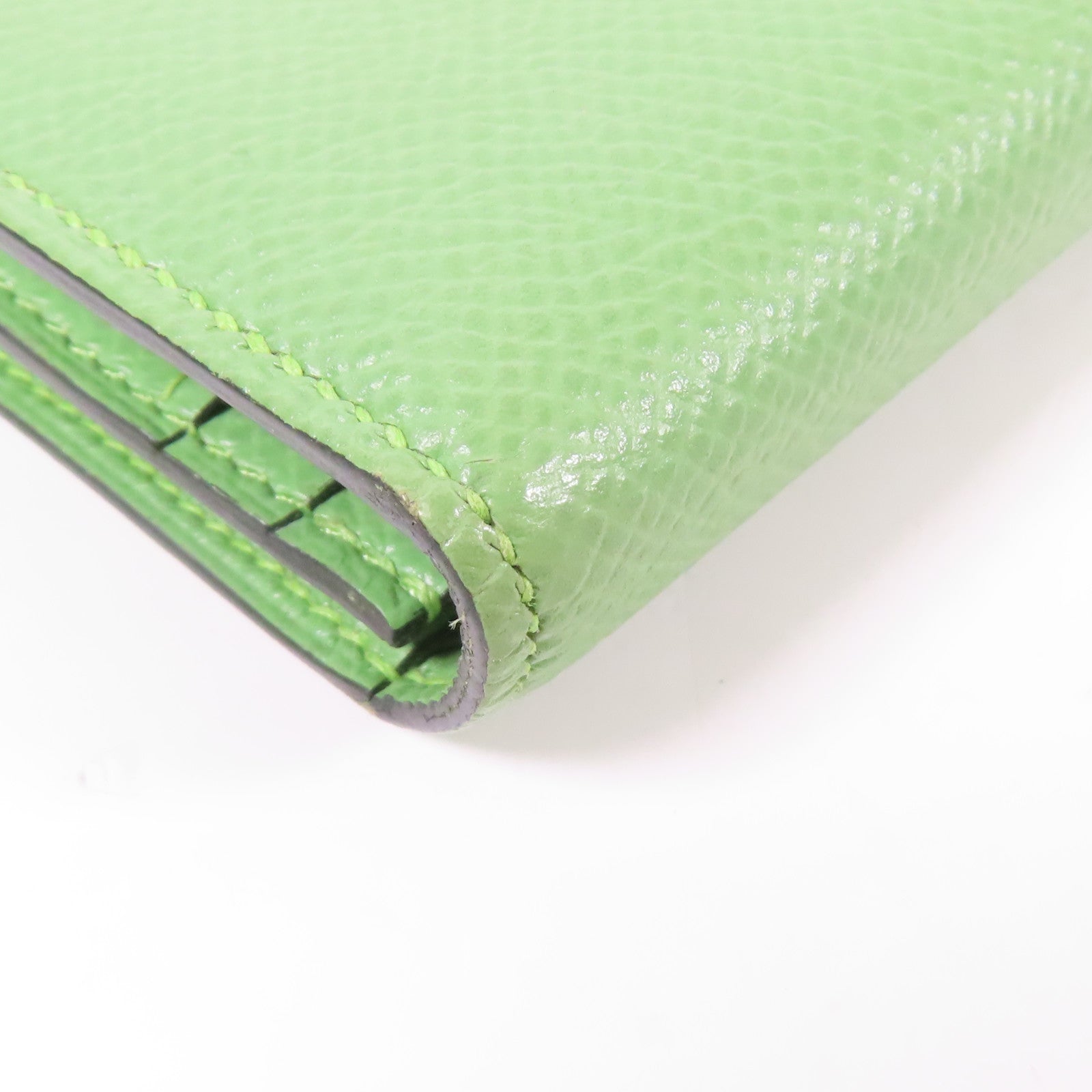 HERMES Epsom皮革Bearn Long Wallet銀扣長錢包Vert Criquet