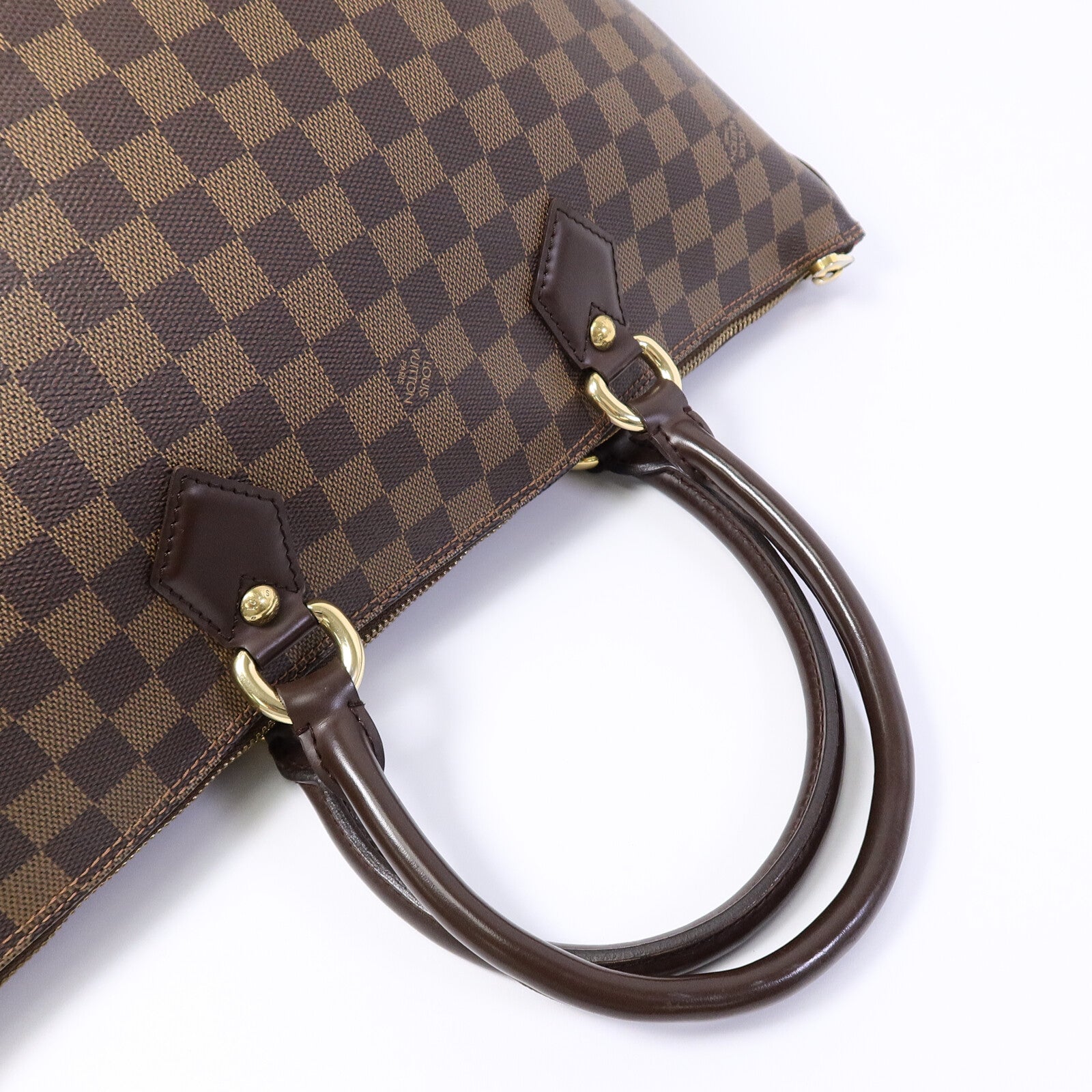 LOUIS VUITTON Damier Saleya MM金扣肩背袋/手挽袋棕色