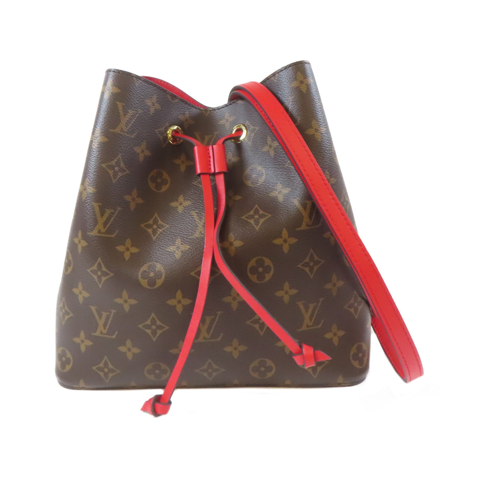 LOUIS VUITTON Monogram NeoNoe MM金扣肩背袋啡色/紅色