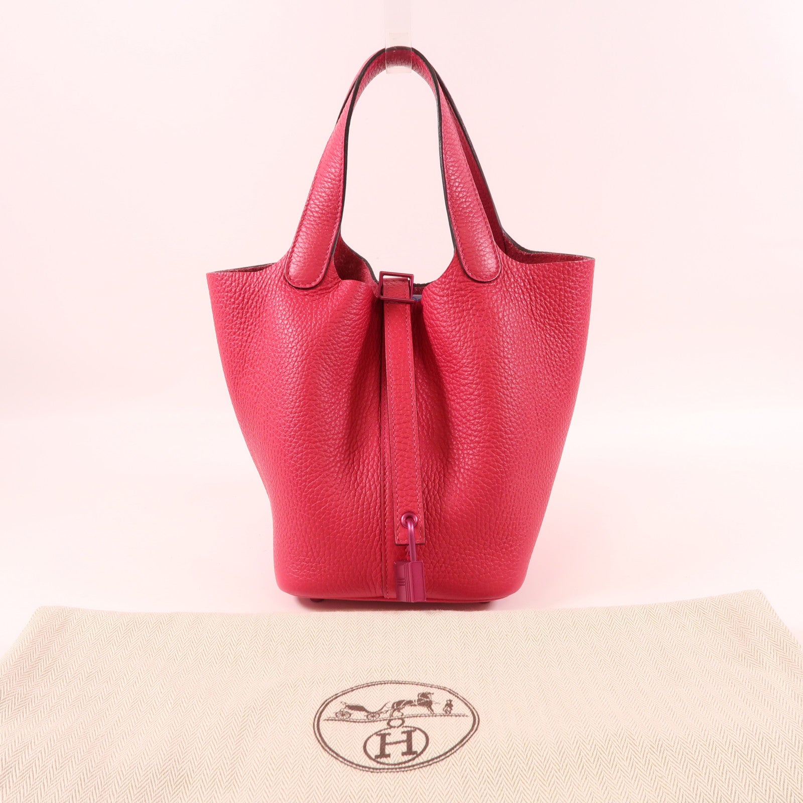 HERMES Clemence皮革Picotin PM Monochrome手挽袋Rose Mexico