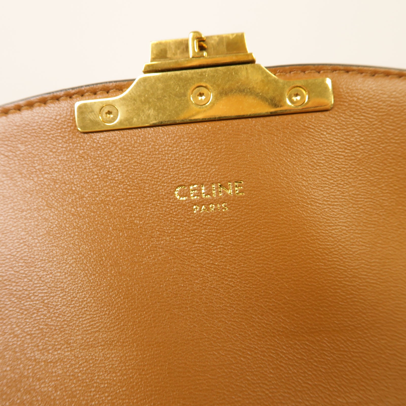 CELINE 帆布Teen Triomphe金扣肩背袋米色/棕色