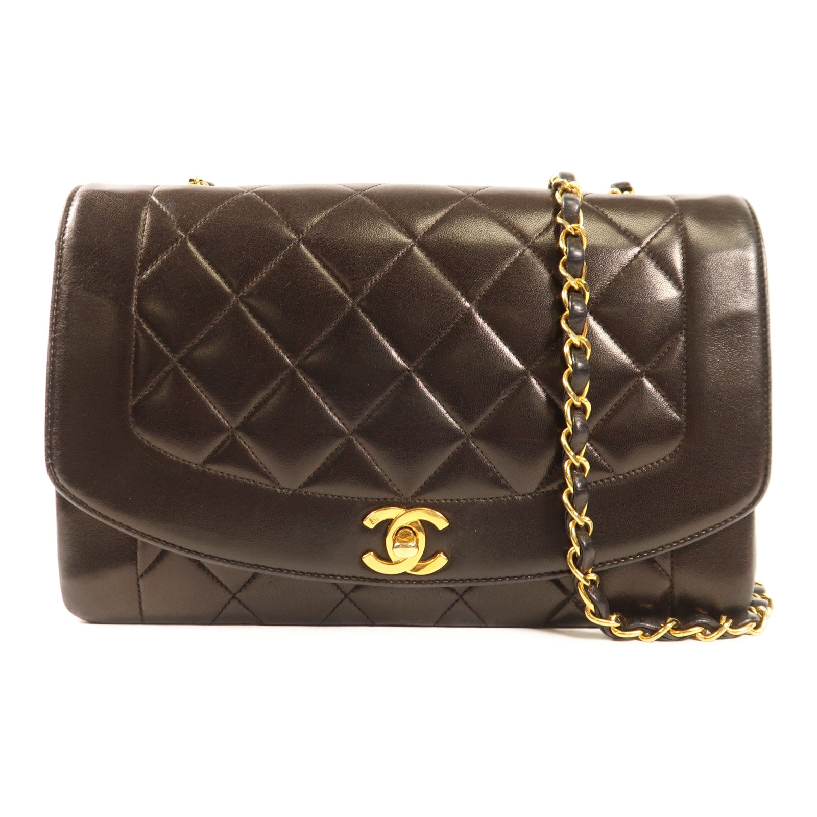 CHANEL 羊皮皮革Diana Shoulder金扣鏈帶肩背袋