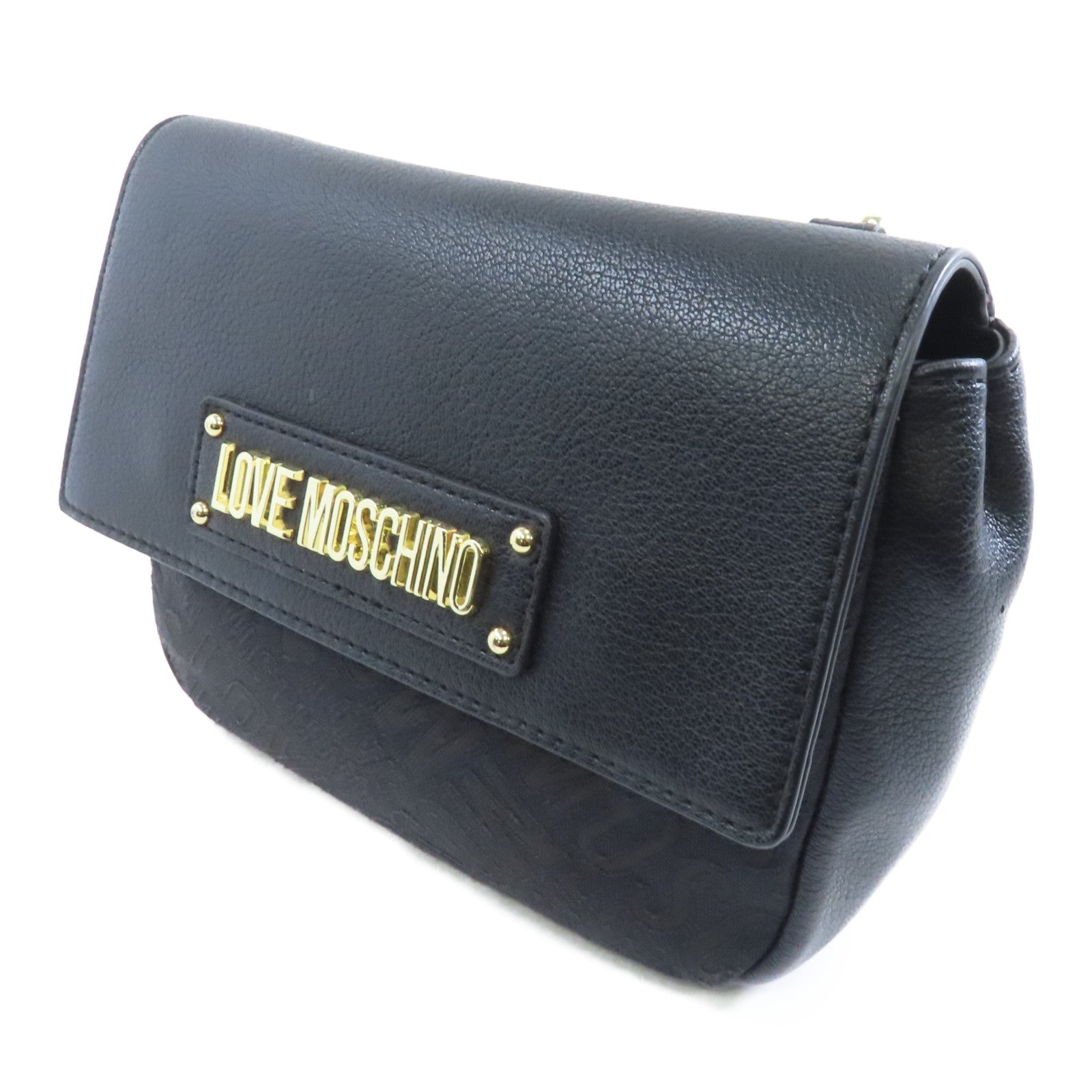 MOSCHINO 帆布/牛皮皮革Shoulder Bag金扣肩背袋黑色