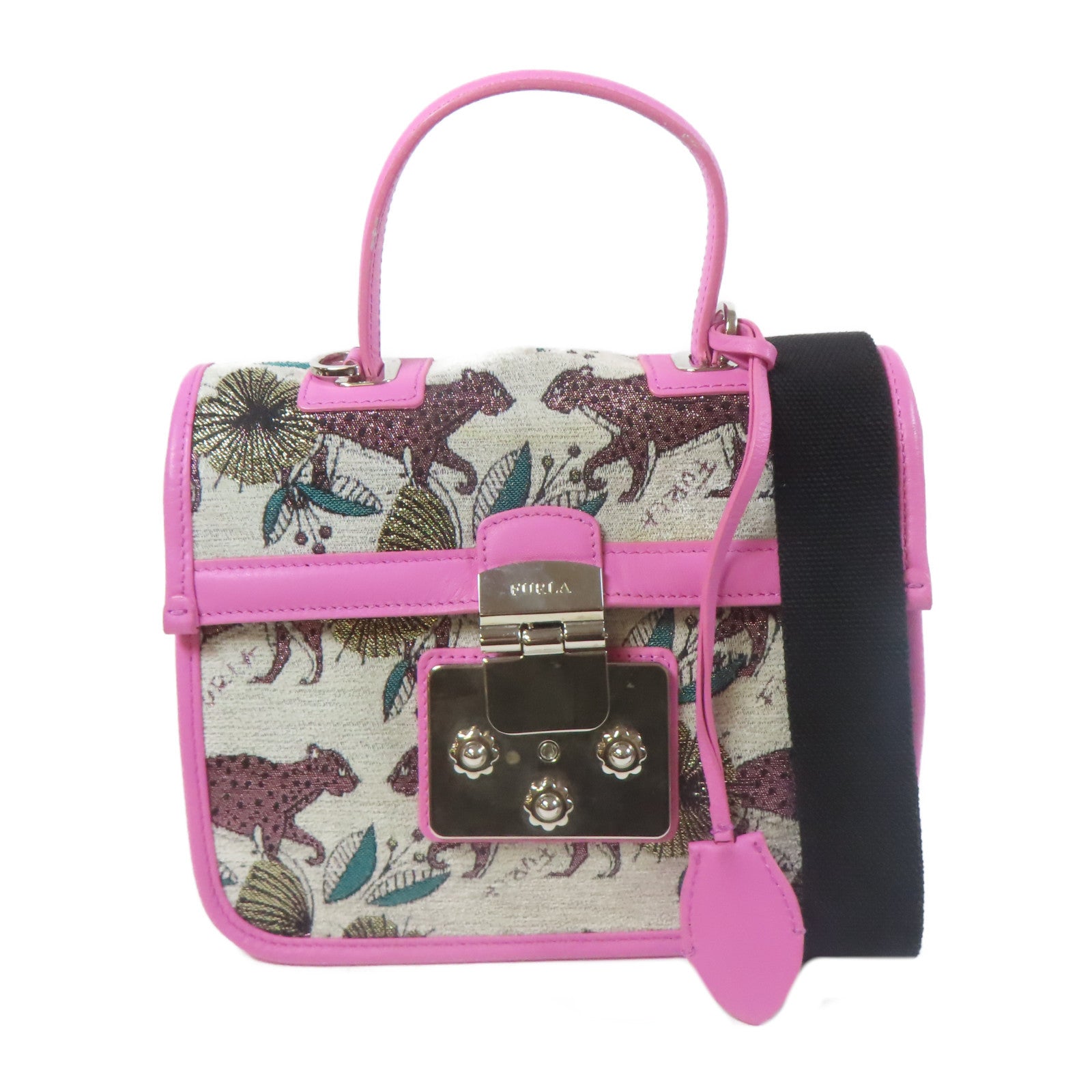 Furla 【激減優惠】牛皮皮革Shoulder Bag銀扣手挽肩背兩用袋粉紅色