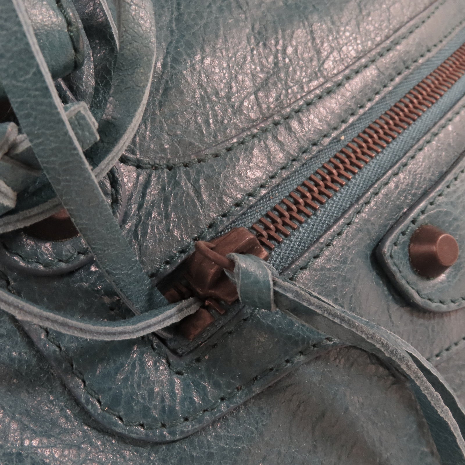 BALENCIAGA 牛皮皮革City Shoulder Bag手挽肩背兩用肩背袋綠藍色