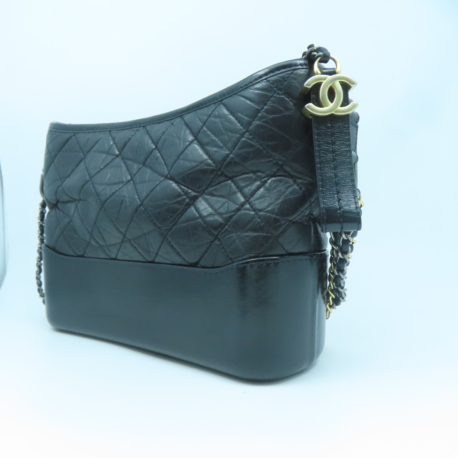 CHANEL 【激減優惠】菱格牛皮皮革Chain Shoulder金扣/銀扣鏈帶肩背袋黑色