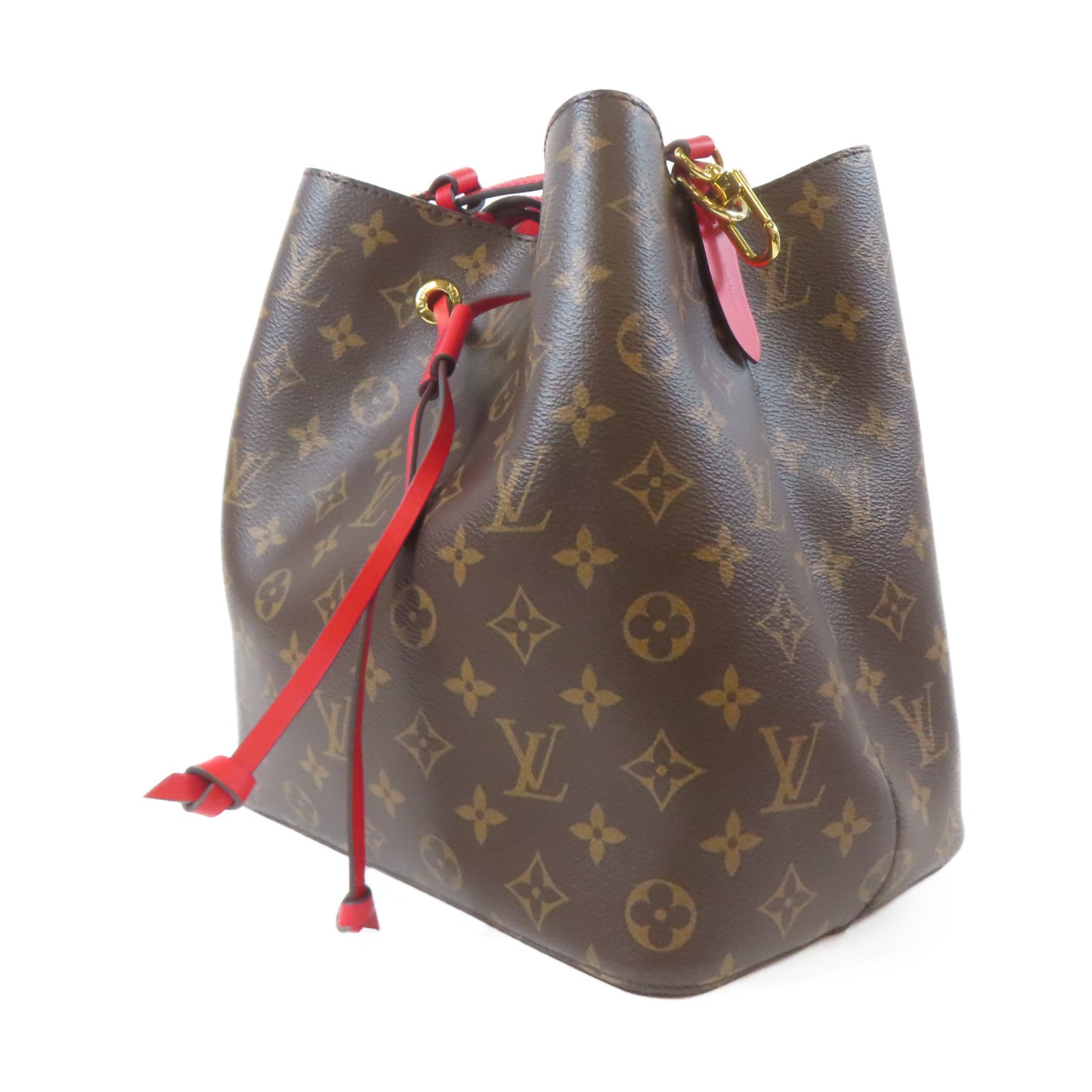 LOUIS VUITTON Monogram NeoNoe MM金扣肩背袋啡色/紅色