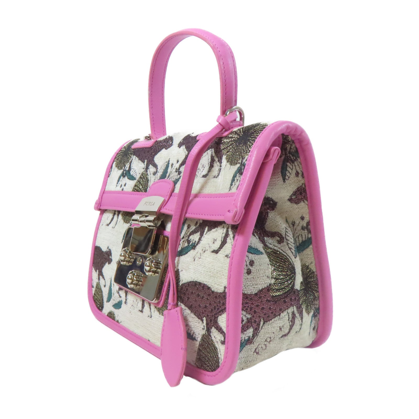 Furla 【激減優惠】牛皮皮革Shoulder Bag銀扣手挽肩背兩用袋粉紅色