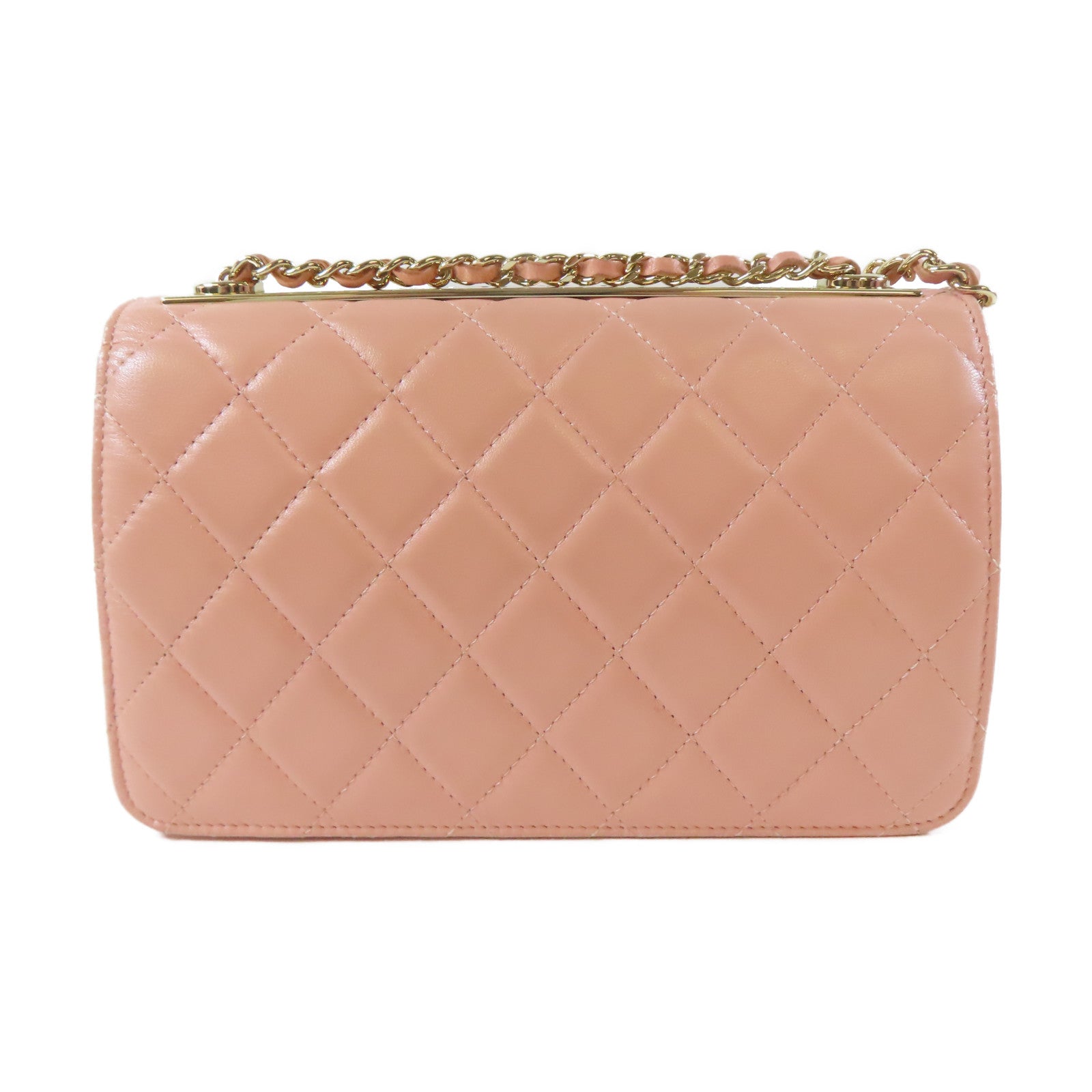 CHANEL 菱格羊皮皮革Chain Shoulder金扣鏈帶肩背袋粉紅色
