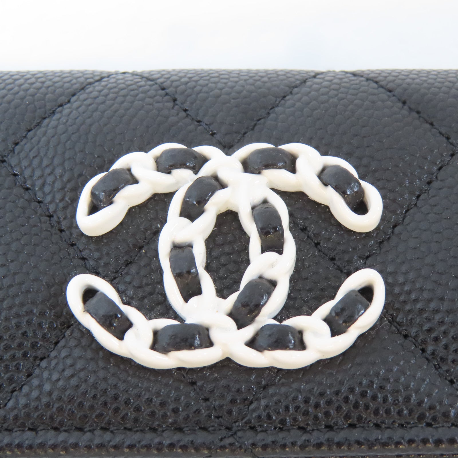 CHANEL 菱格Caviar皮革Card Case銀扣卡片套黑色
