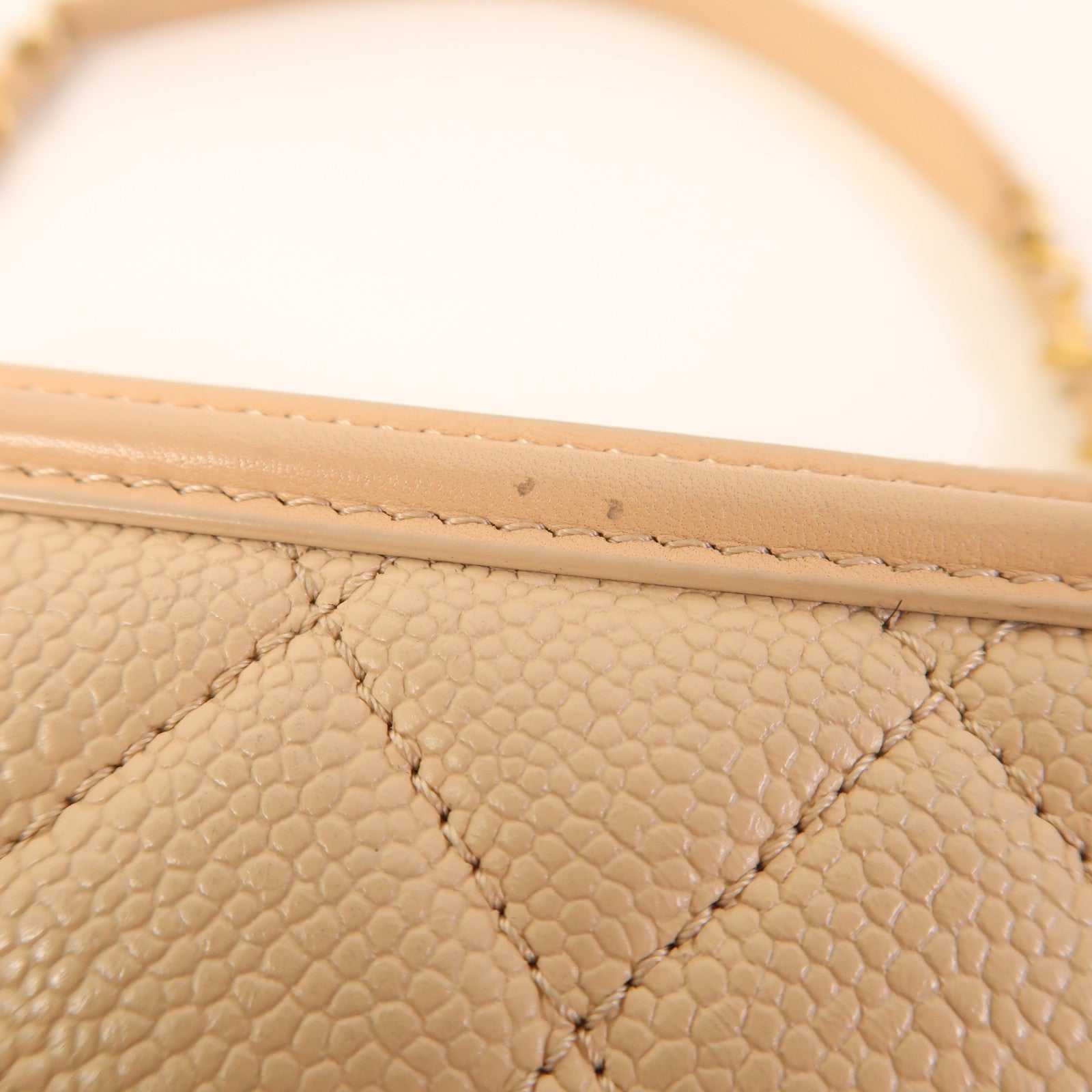 CHANEL CC GHW Vanity Case 2 Way Shoulder Bag A93343 Calfskin Leather Beige