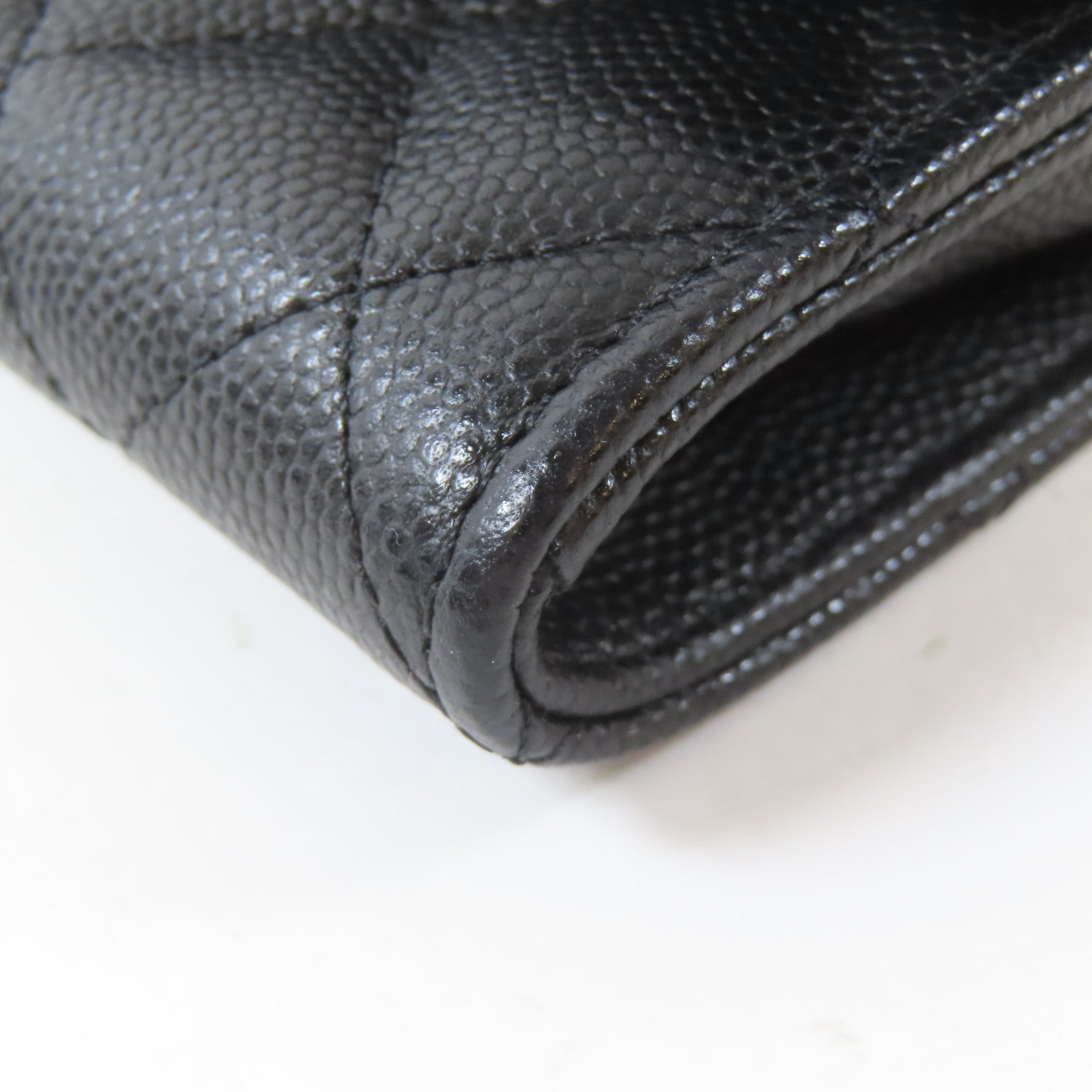 CHANEL 菱格Caviar皮革Card Case銀扣卡片套黑色