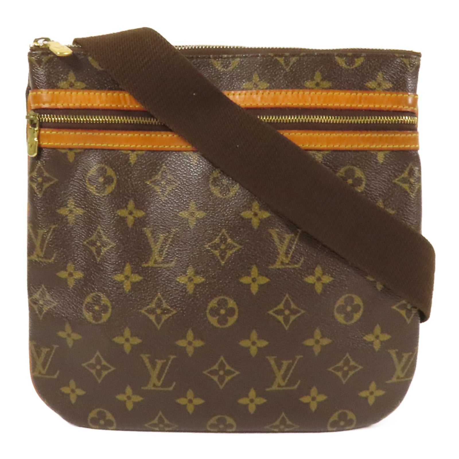 LOUIS VUITTON Monogram Pochette Bosphore金扣肩背袋棕色