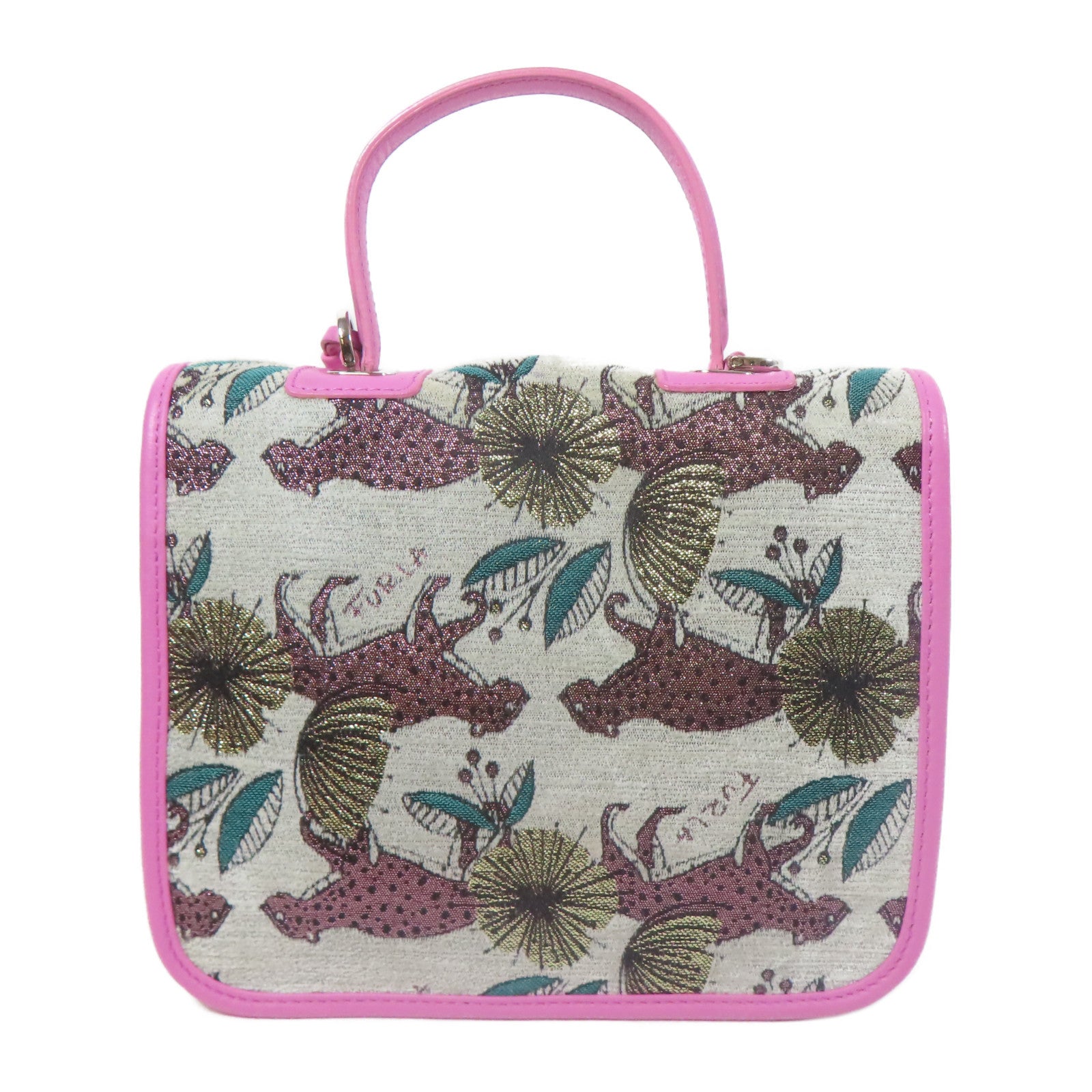 Furla 【激減優惠】牛皮皮革Shoulder Bag銀扣手挽肩背兩用袋粉紅色