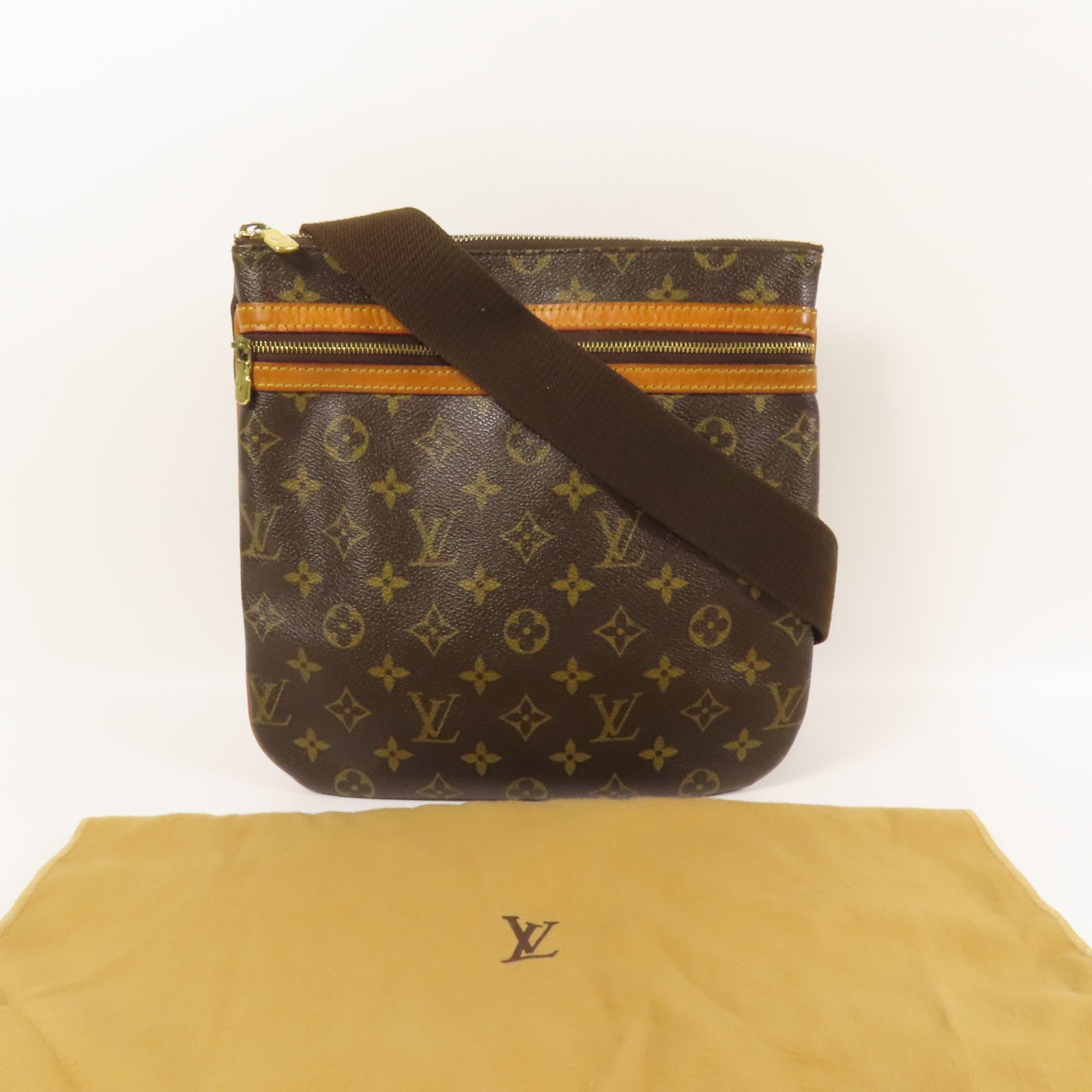 LOUIS VUITTON Monogram Pochette Bosphore金扣肩背袋棕色