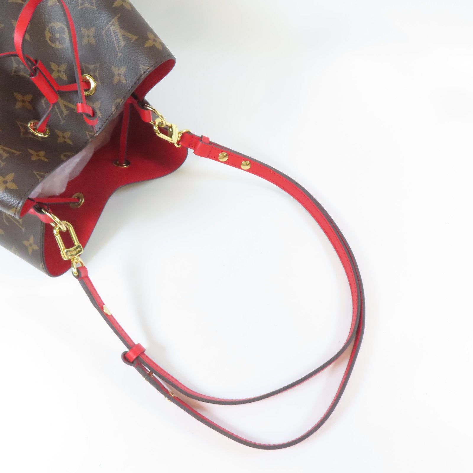 LOUIS VUITTON Monogram NeoNoe MM金扣肩背袋啡色/紅色