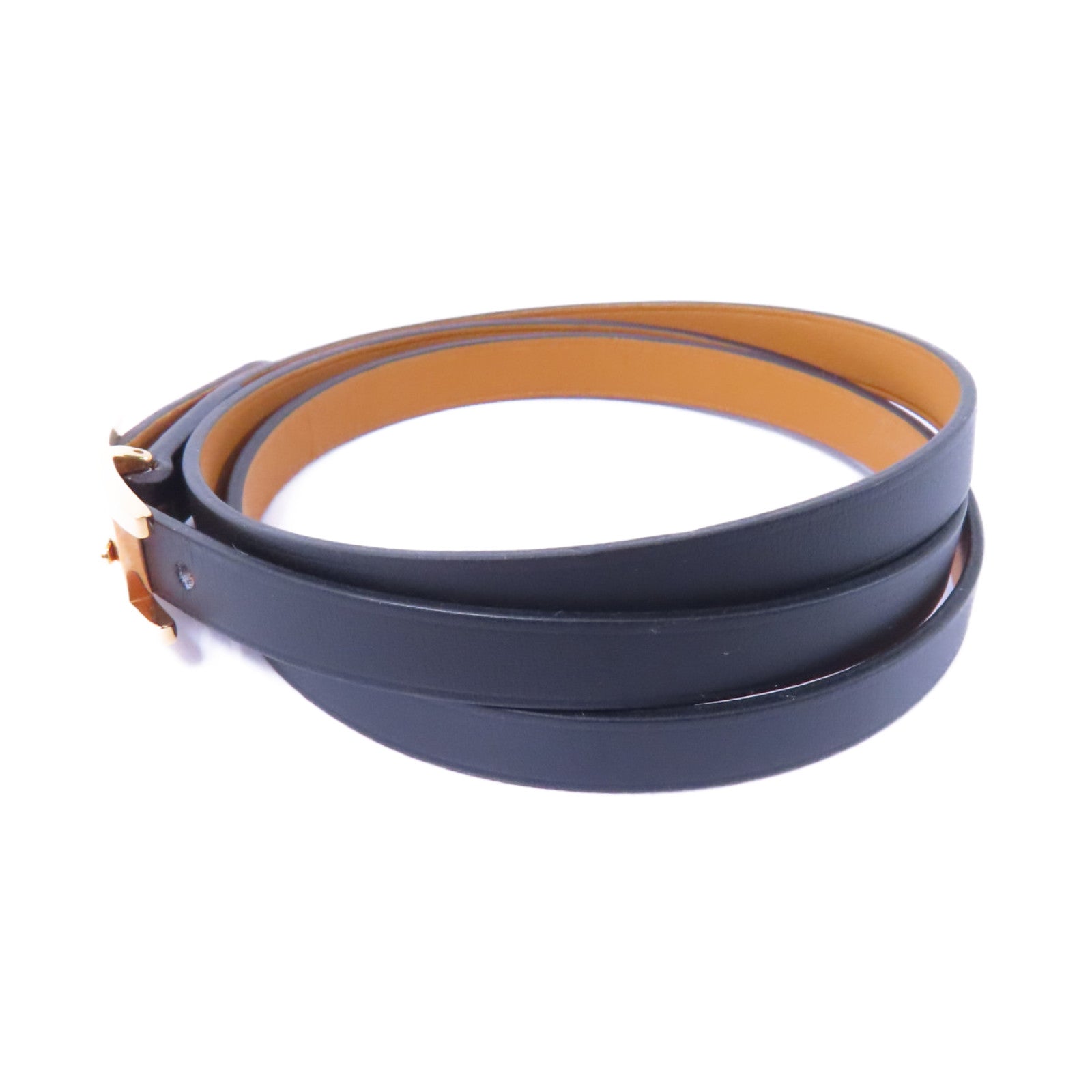 HERMES Swift皮革Behapi Double Tour Bracelet金扣手鏈黑色/啡色