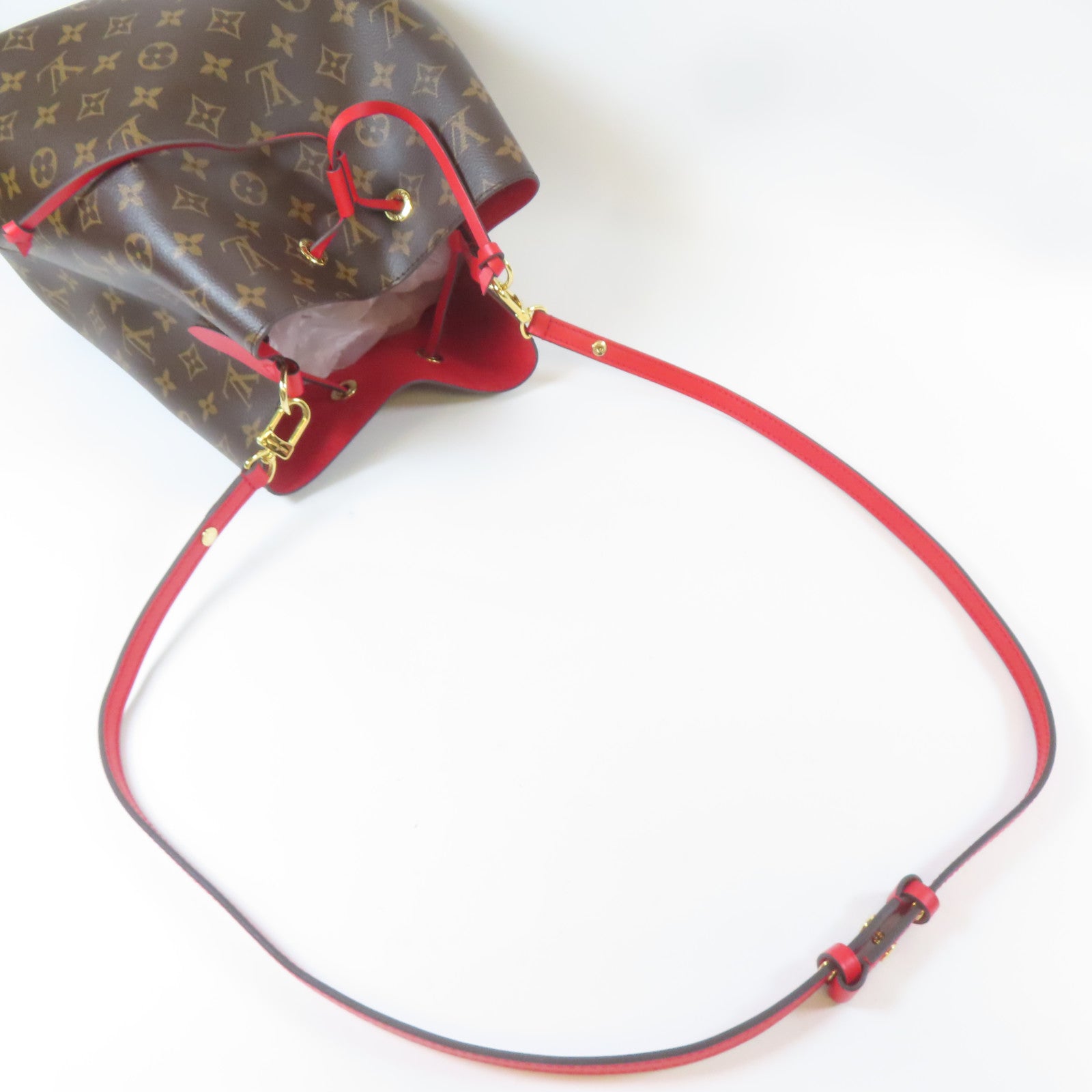 LOUIS VUITTON Monogram NeoNoe MM金扣肩背袋啡色/紅色