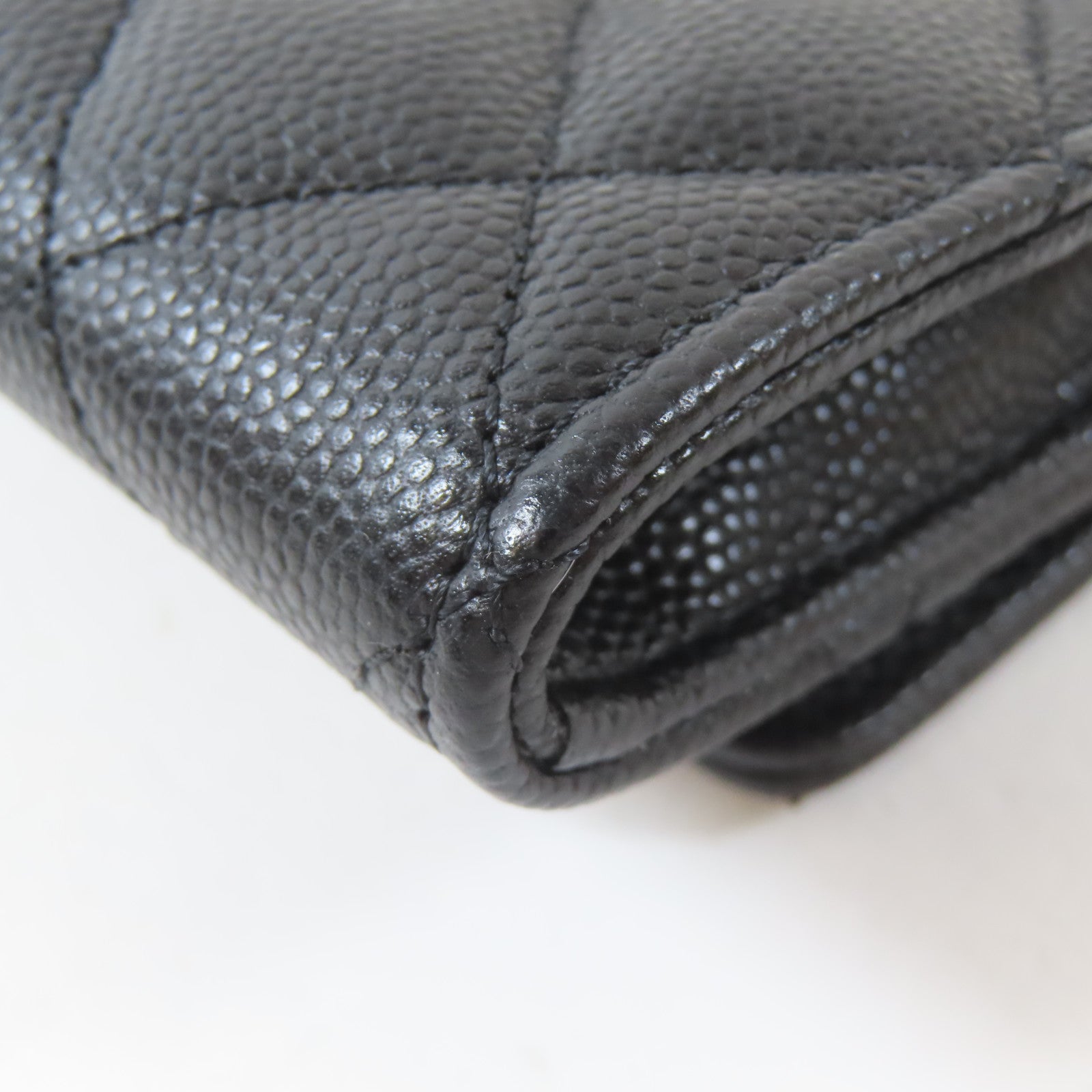 CHANEL 菱格Caviar皮革Card Case銀扣卡片套黑色
