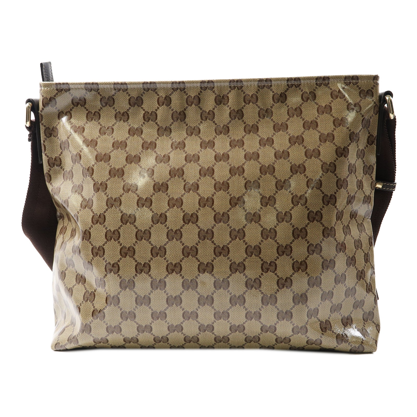 GUCCI 塗層帆布Shoulder Bag金扣肩背袋啡色