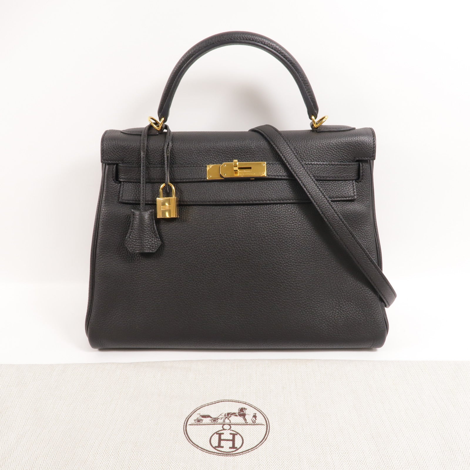 HERMES Togo皮革Kelly 32手挽肩背兩用袋Noir