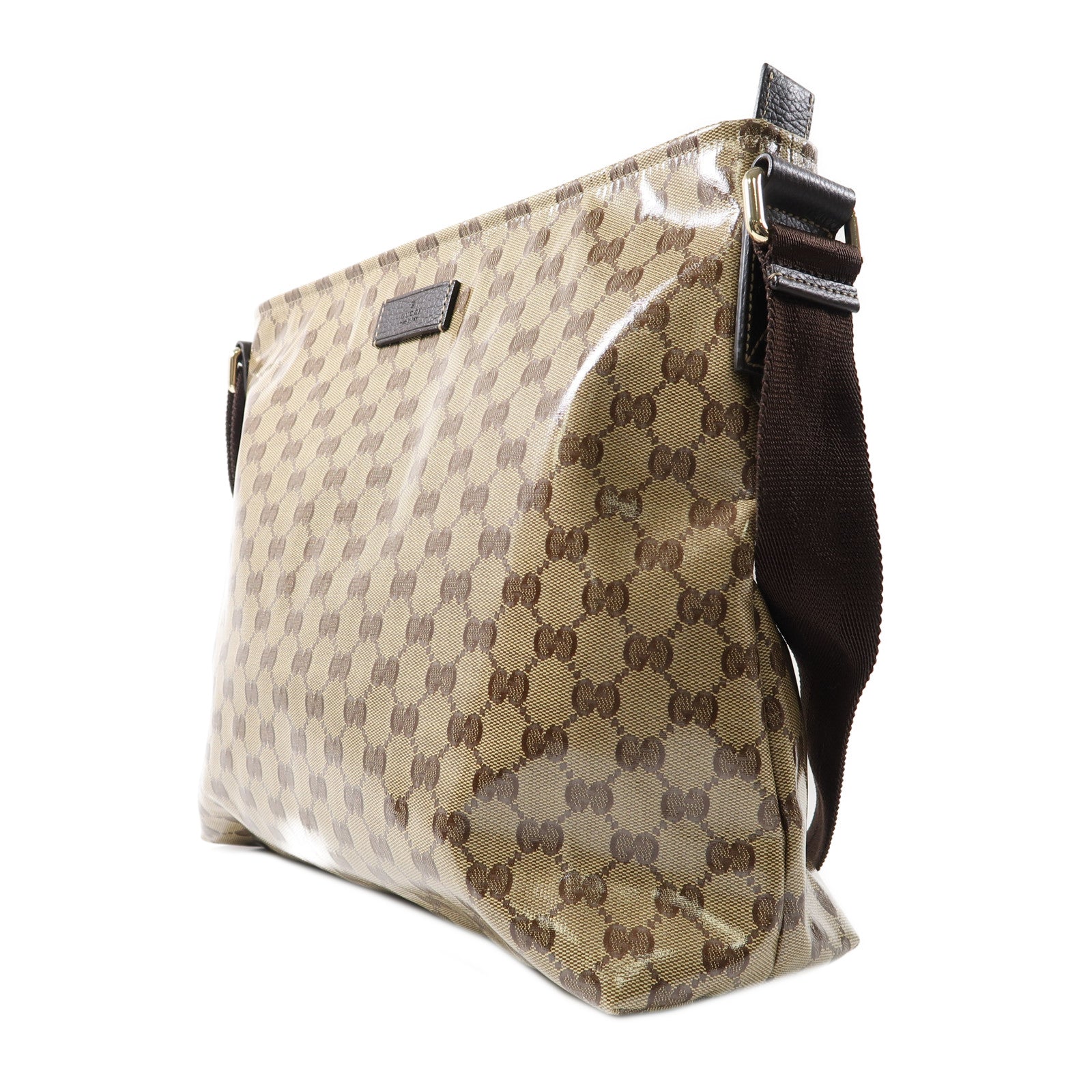 GUCCI 塗層帆布Shoulder Bag金扣肩背袋啡色